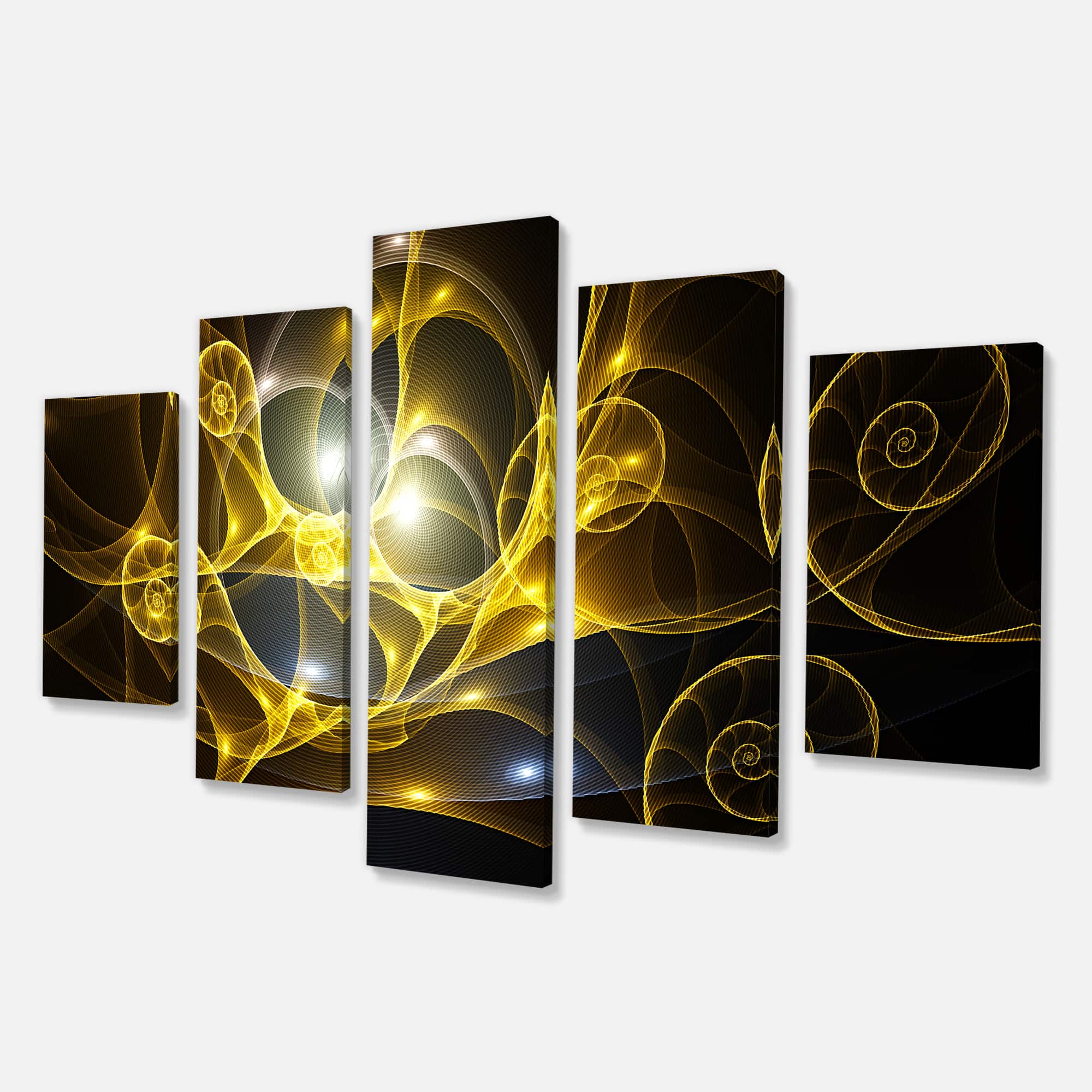 Designart - Golden Curly Spiral on Black - Contemporary Wall Art Canvas