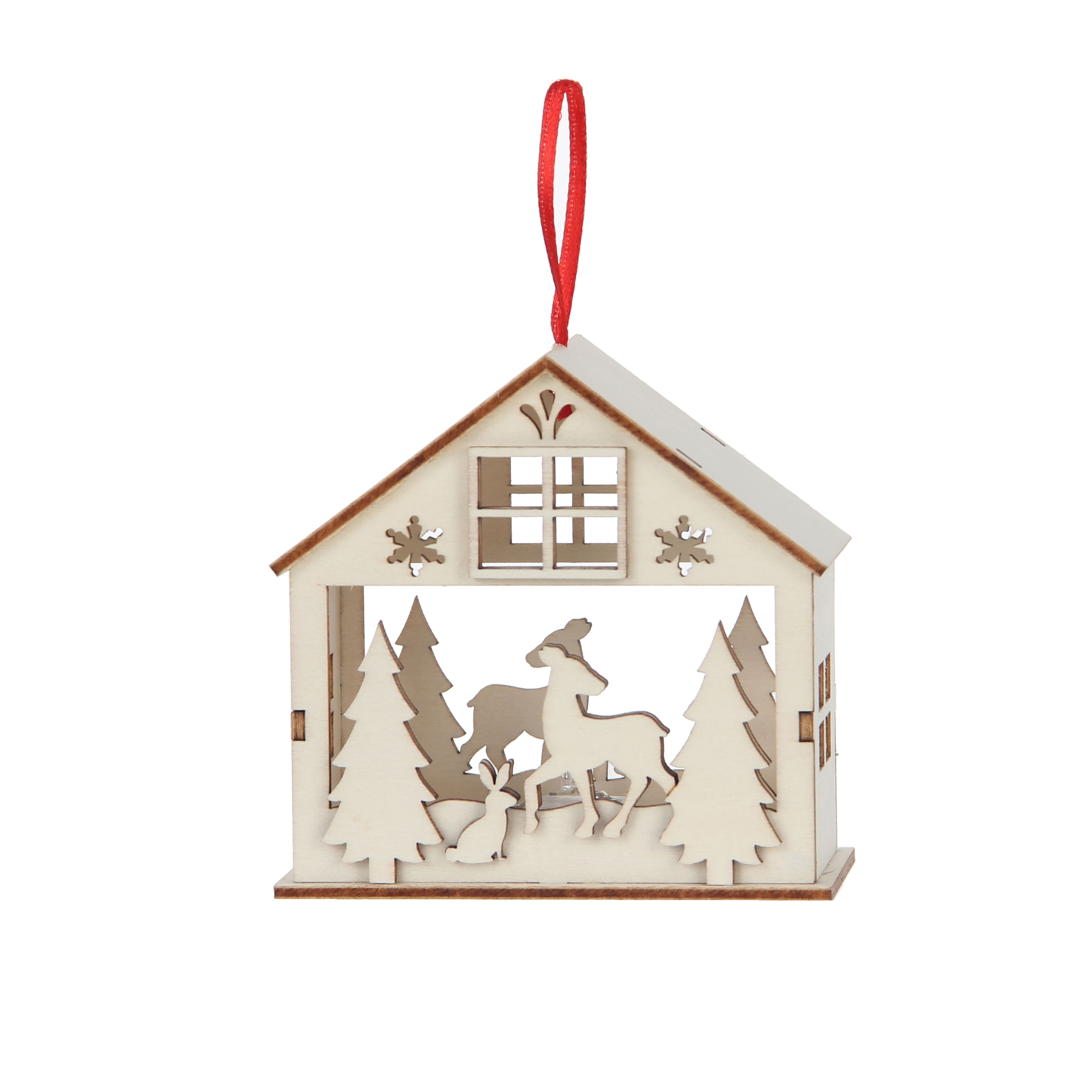 3.75&#x22; DIY LED Unfinished Plywood Deer &#x26; Hare Village Ornament by Make Market&#xAE;