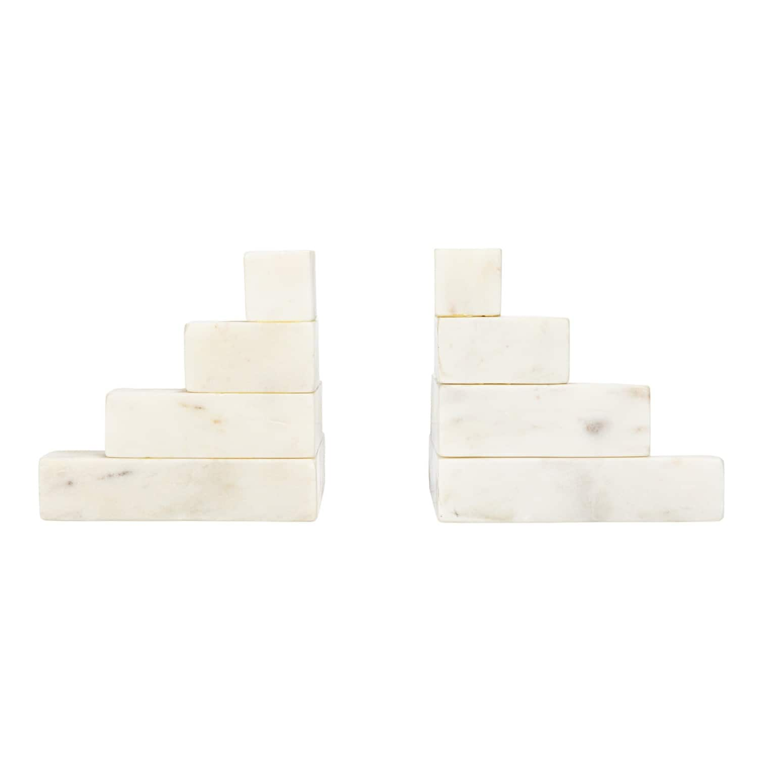 5&#x22; White Decorative Marble Stairstep Bookends Set