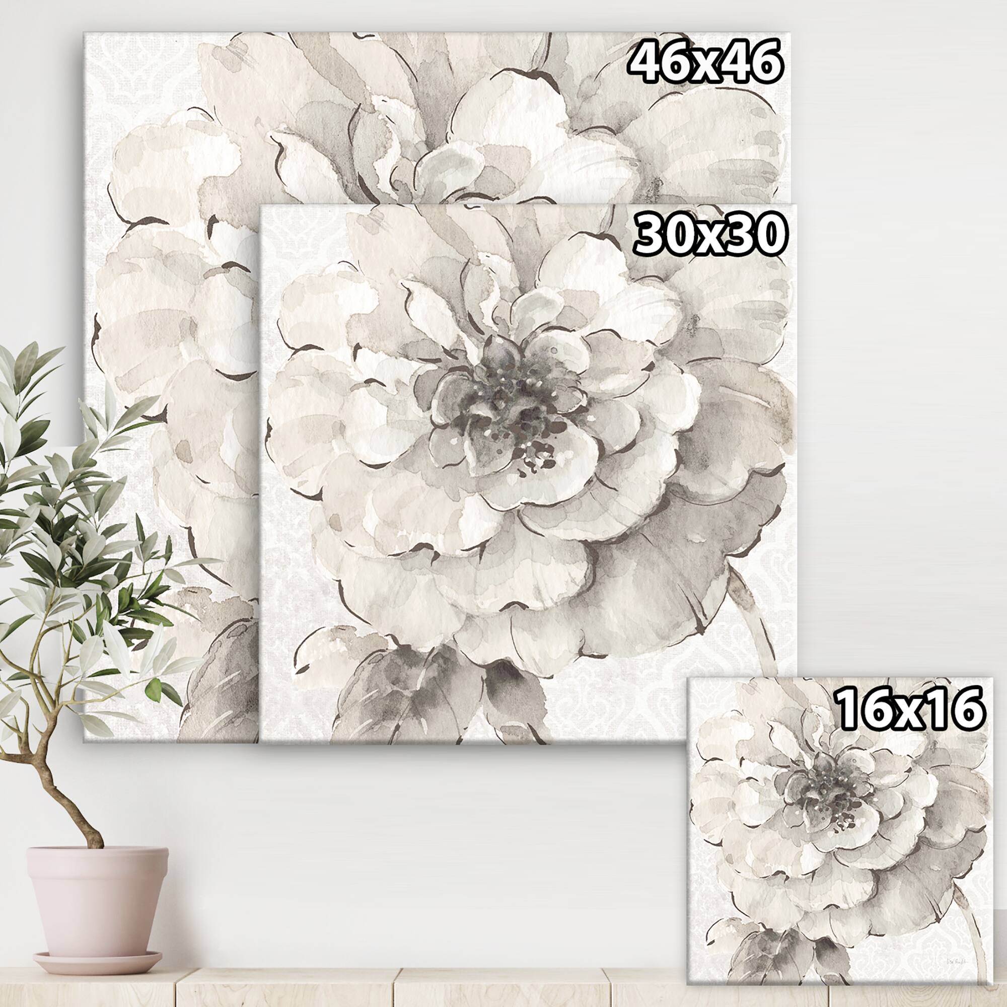 Designart - Indigold Grey Peonies I - Farmhouse Premium Canvas Wall Art