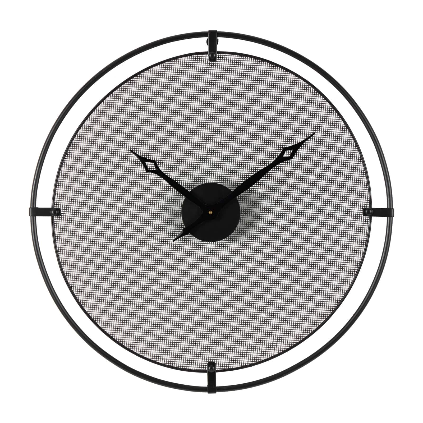 Industrial Black Metal &#x26; Gray Mesh Wall Clock