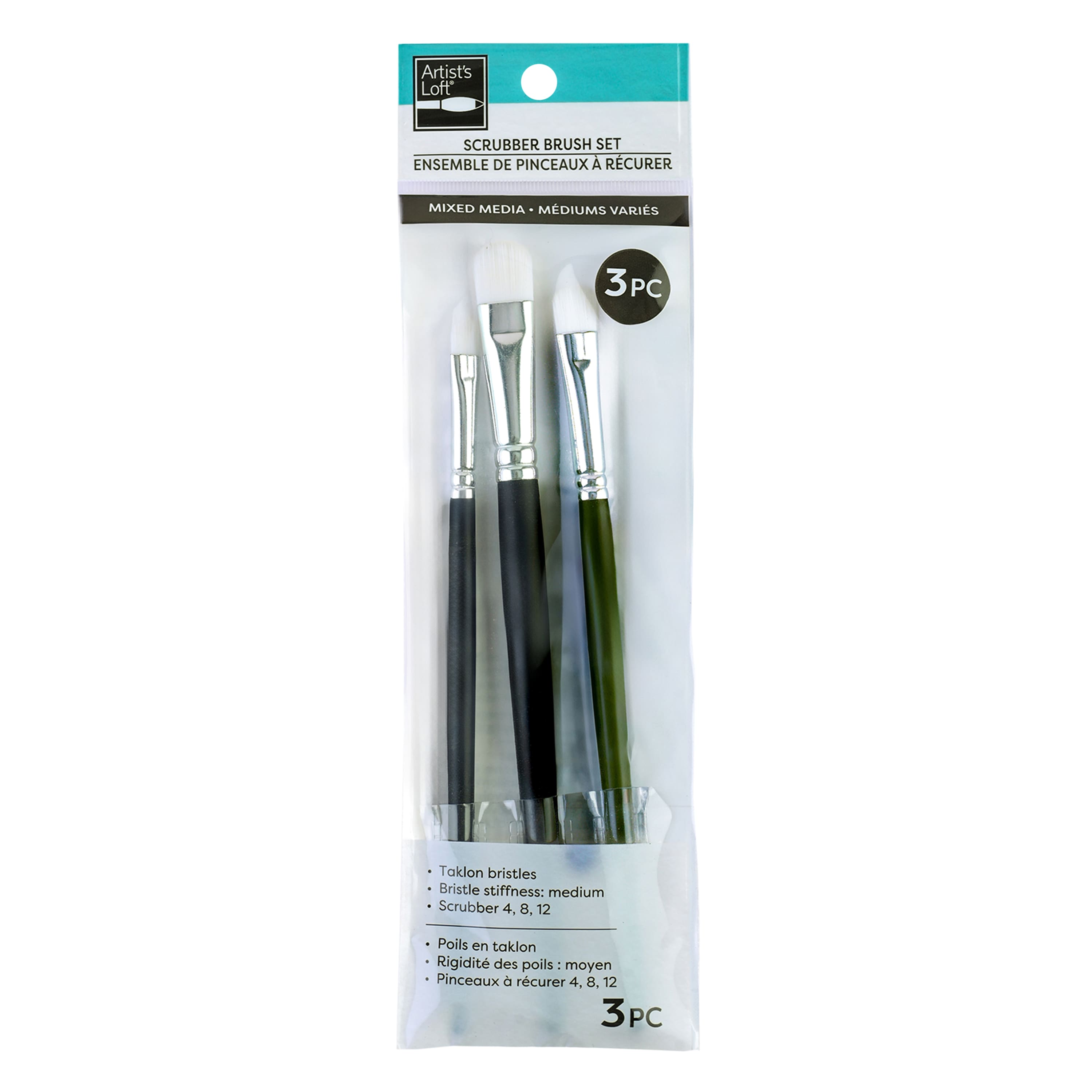 Scrubber White Taklon 3 Piece Mixed Media Brush Set by Artist's Loft®