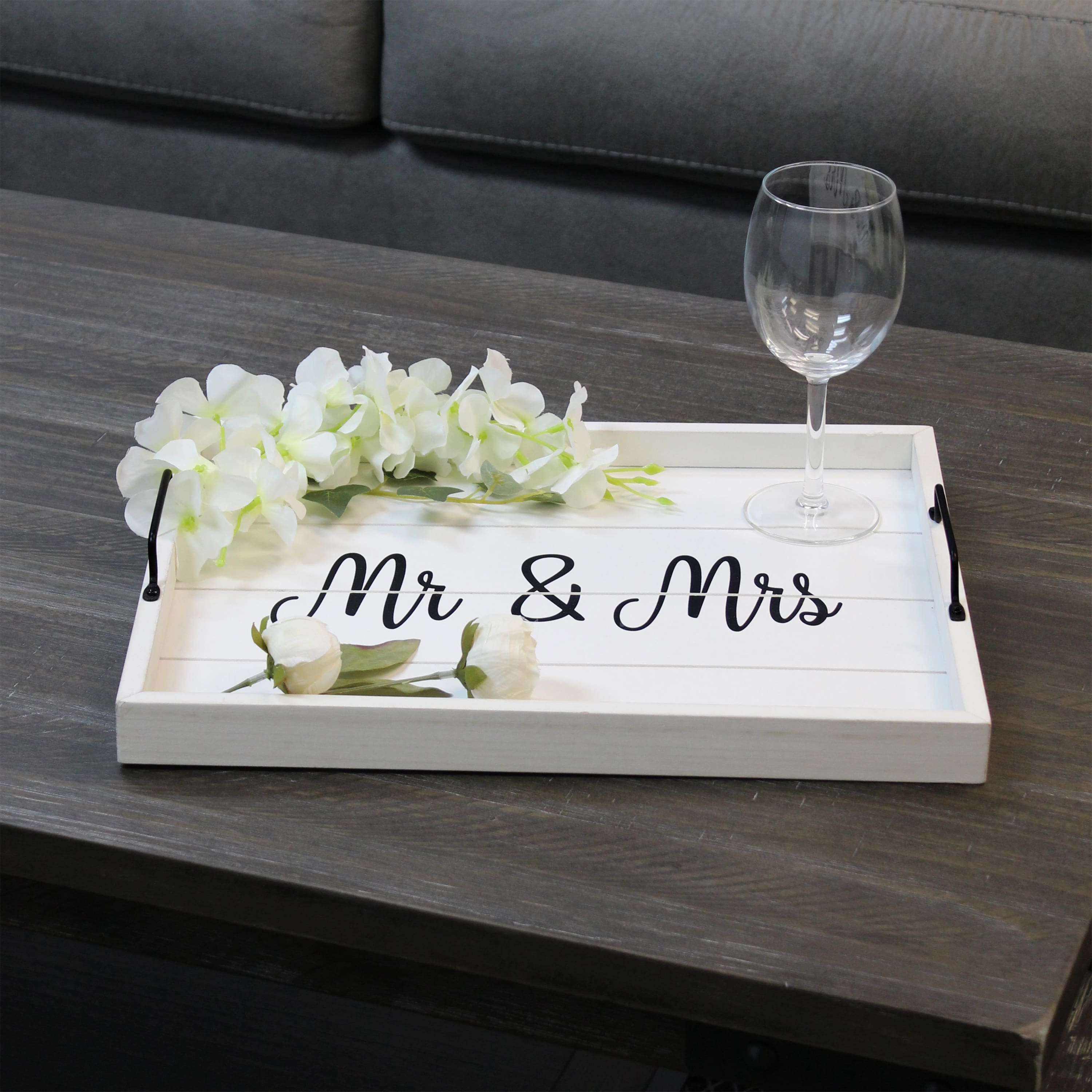 Elegant Designs™ 15.5" Mr. & Mrs. Serving Tray with Handles
