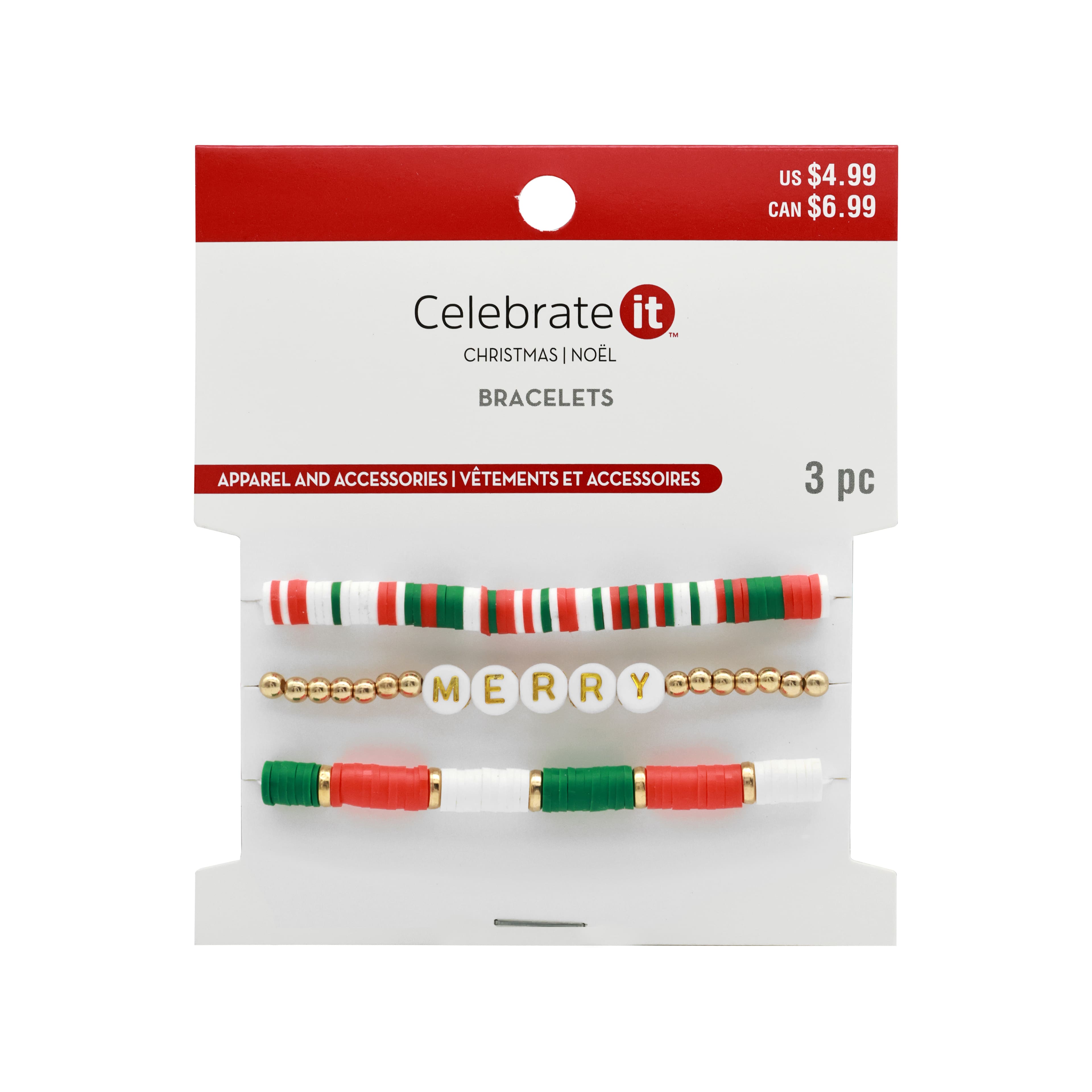 Red, White &#x26; Green Merry Christmas Beaded Bracelet Set by Celebrate It&#x2122;