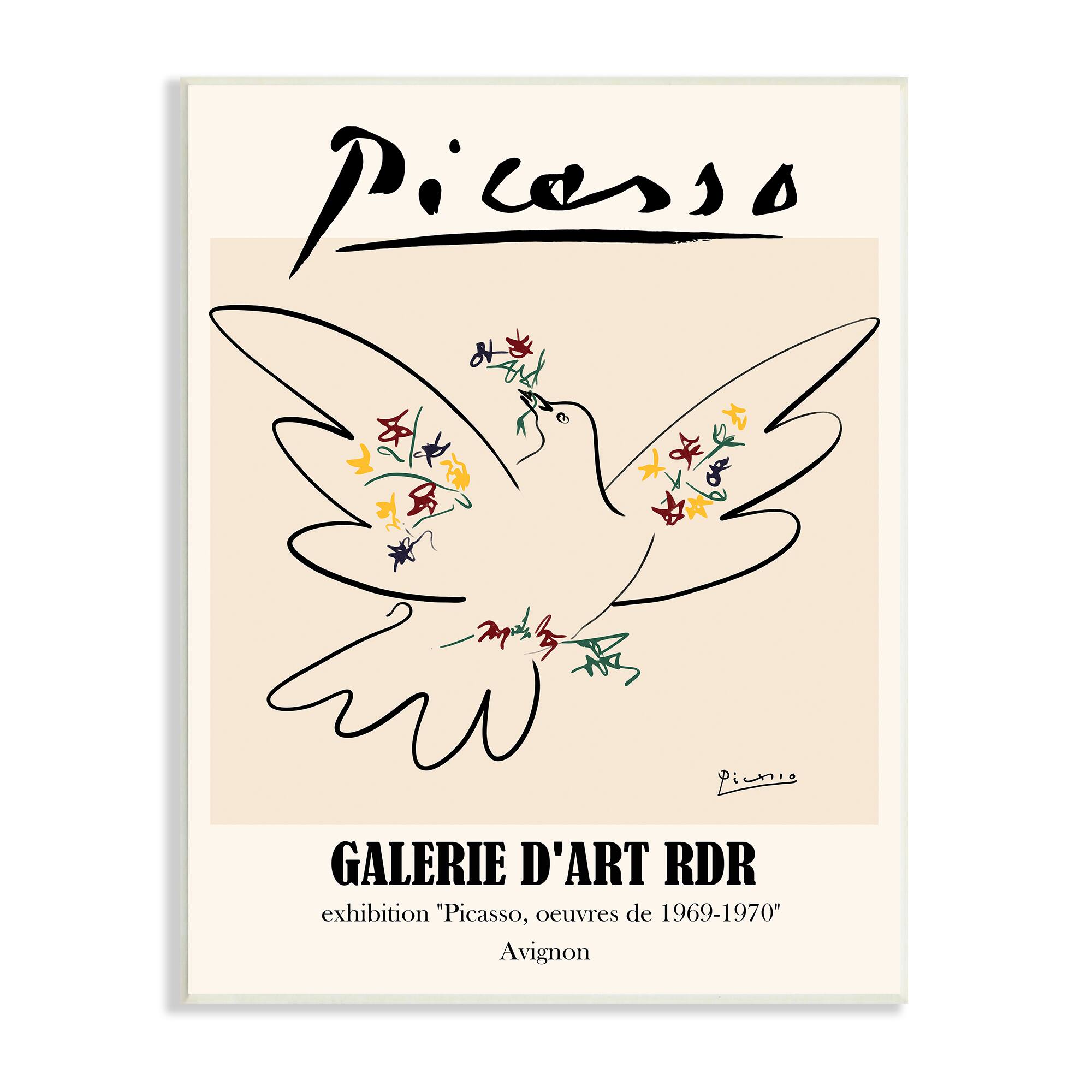 Stupell Industries Classical Abstract Picasso Peace Dove Bird Linework Wall Plaque