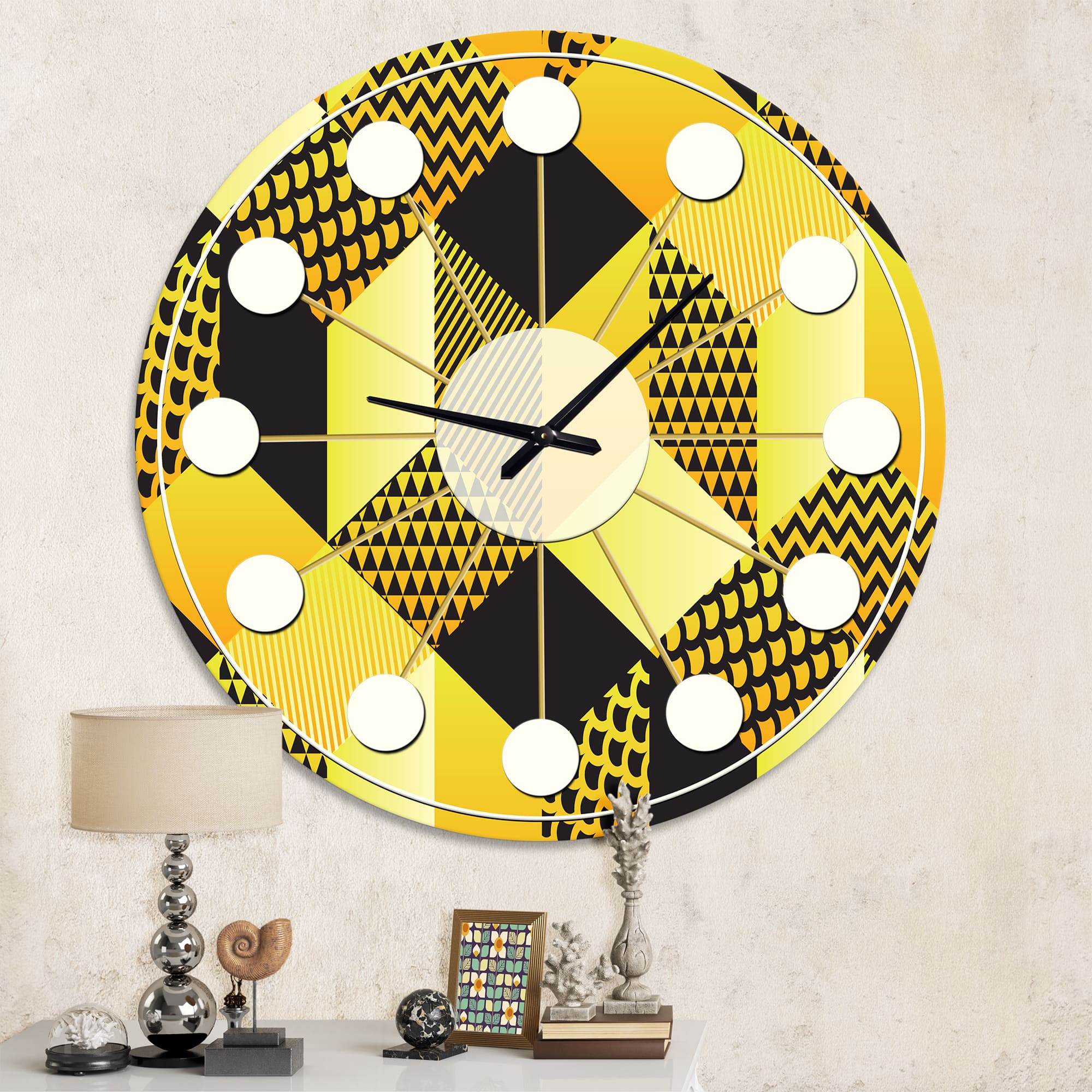 Designart 'Retro Hexagon Pattern Ii Mid-Century Modern Wall Clock