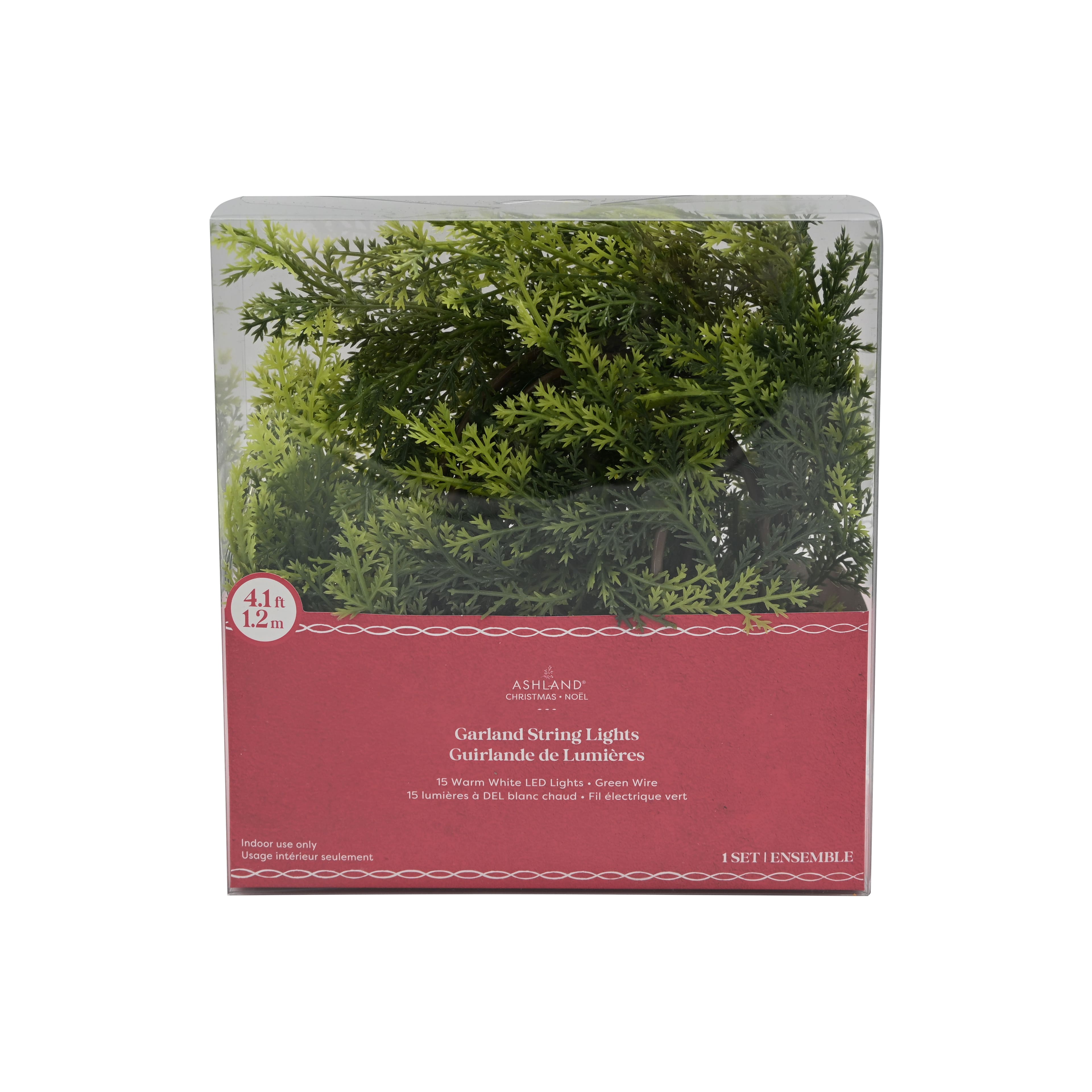 15ct. Warm White LED Pine Garland String Lights on Green Wire by Ashland®