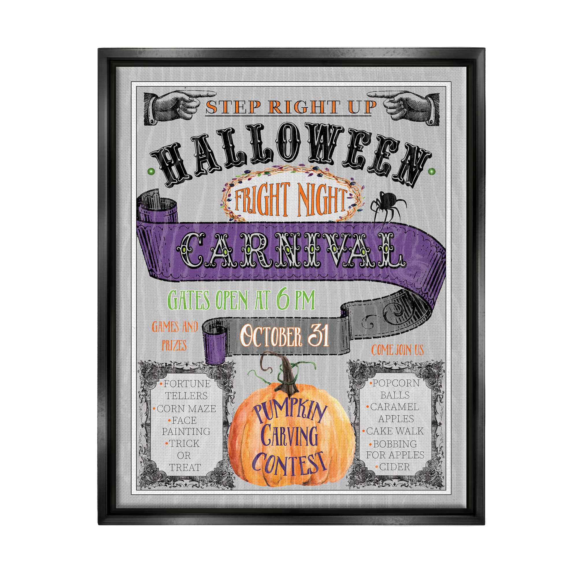 Stupell Industries Halloween Fright Night Carnival Sign Framed Floater Canvas Wall Art
