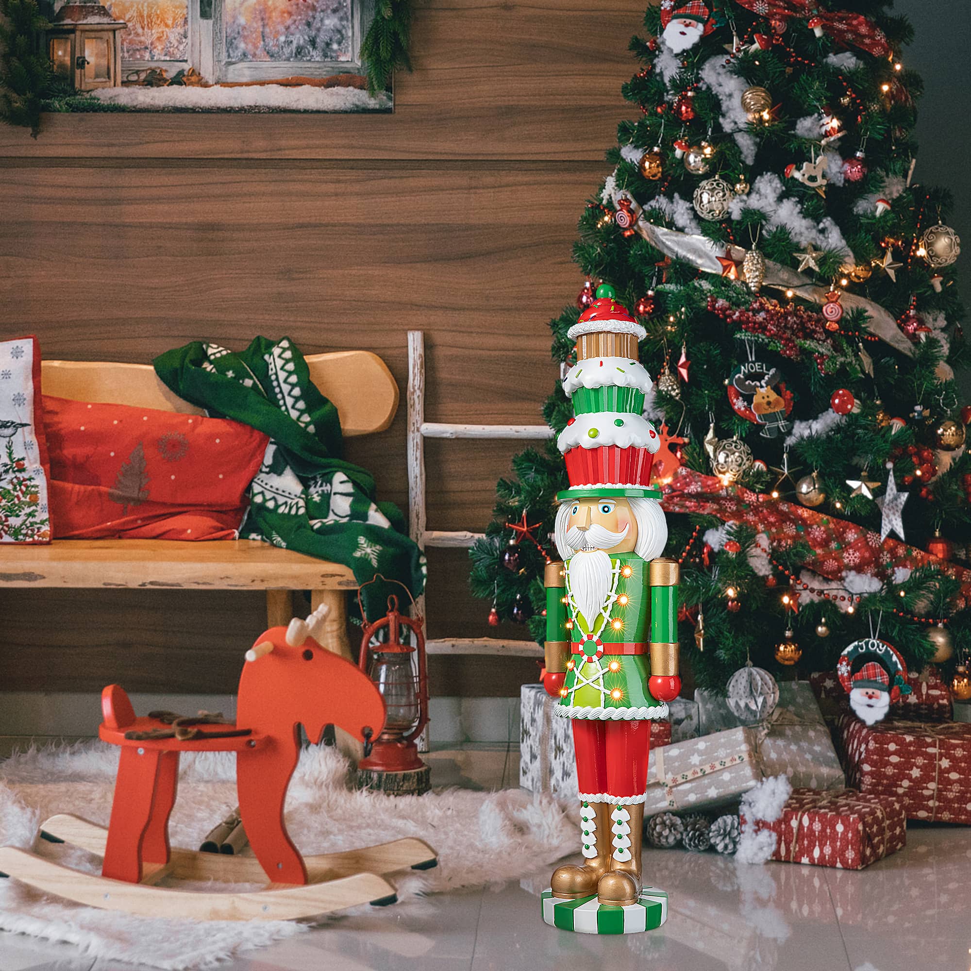Glitzhome&#xAE; 28&#x22; Pre-Lit Christmas Nutcracker Porch D&#xE9;cor with Timer