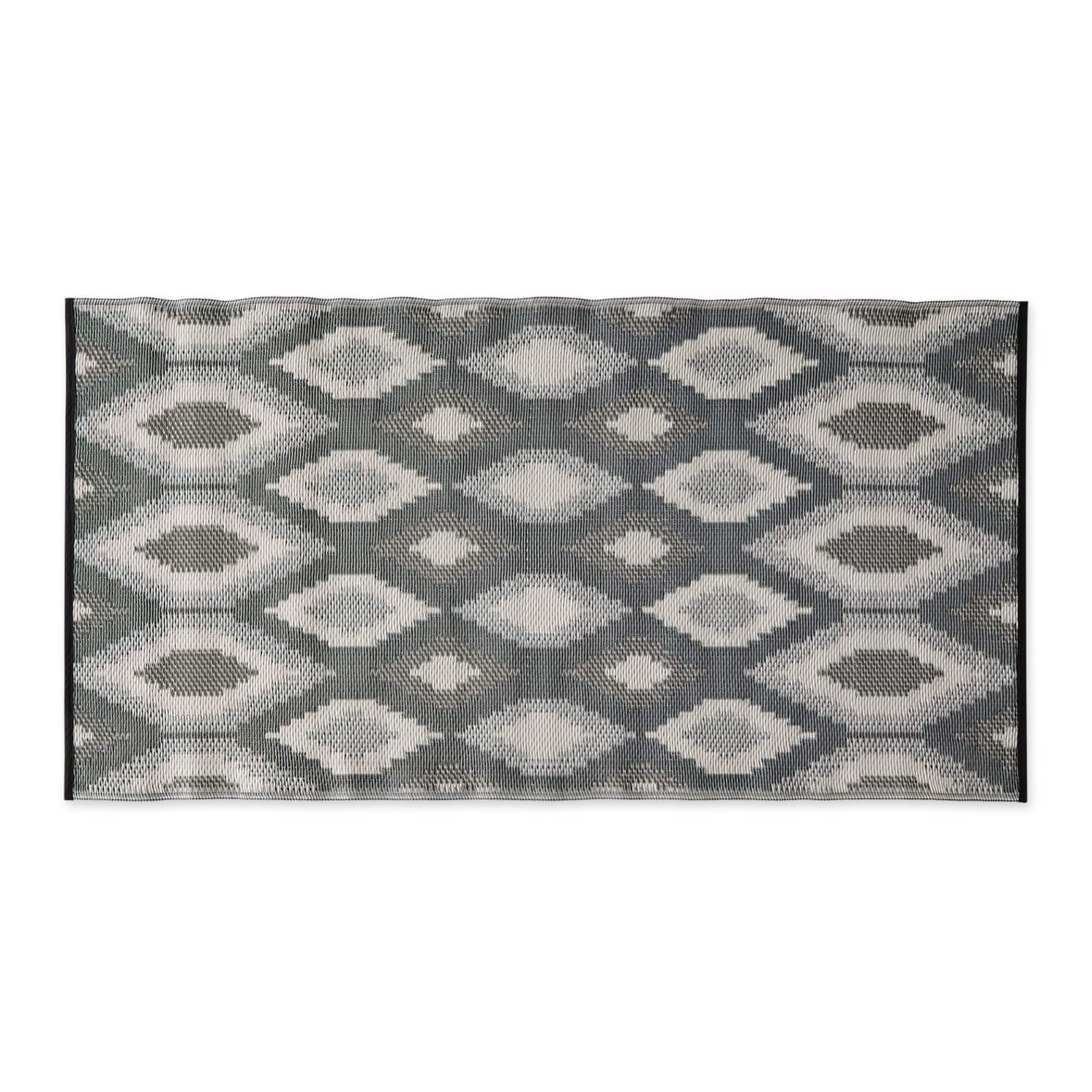Black and Gray Ikat Outdoor Floor Runner 3ft. x 6ft.