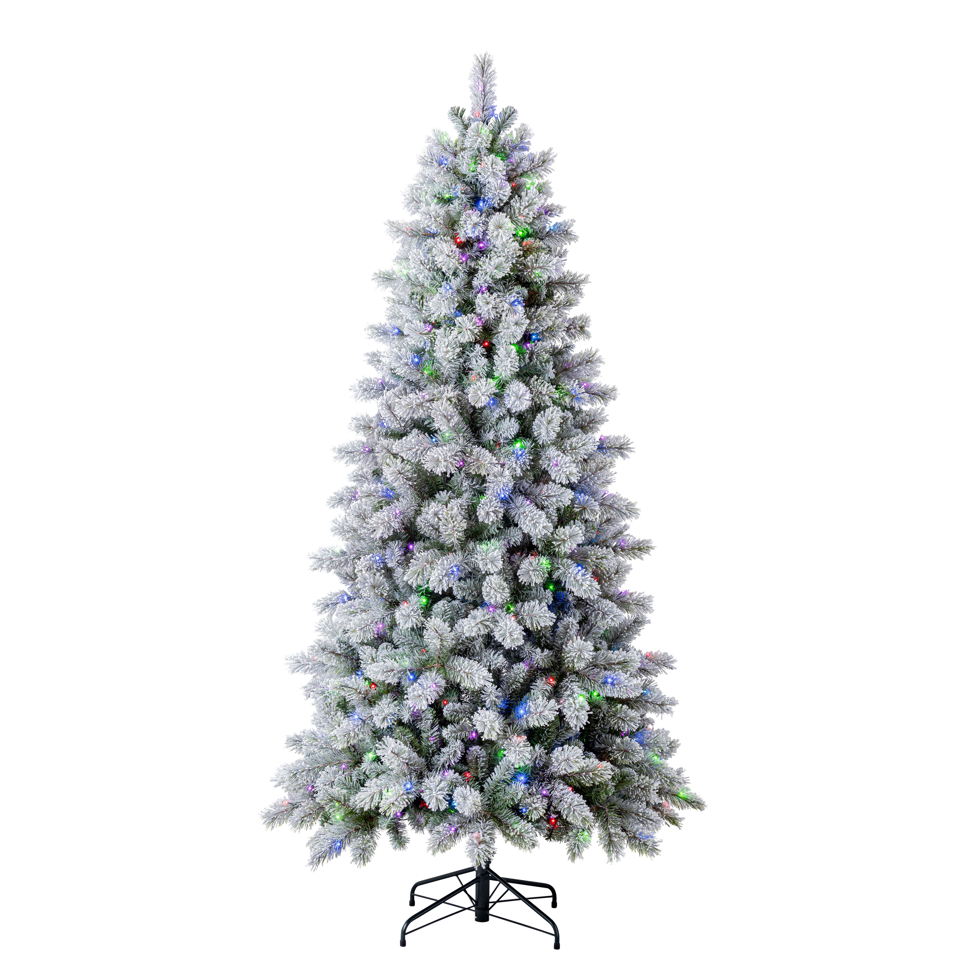 7.5ft. Pre-Lit Montreal Flocked Artifical Christmas Tree, LumaDazzle&#x2122; Color Changing Twinkle LED Lights by Ashland&#xAE; 