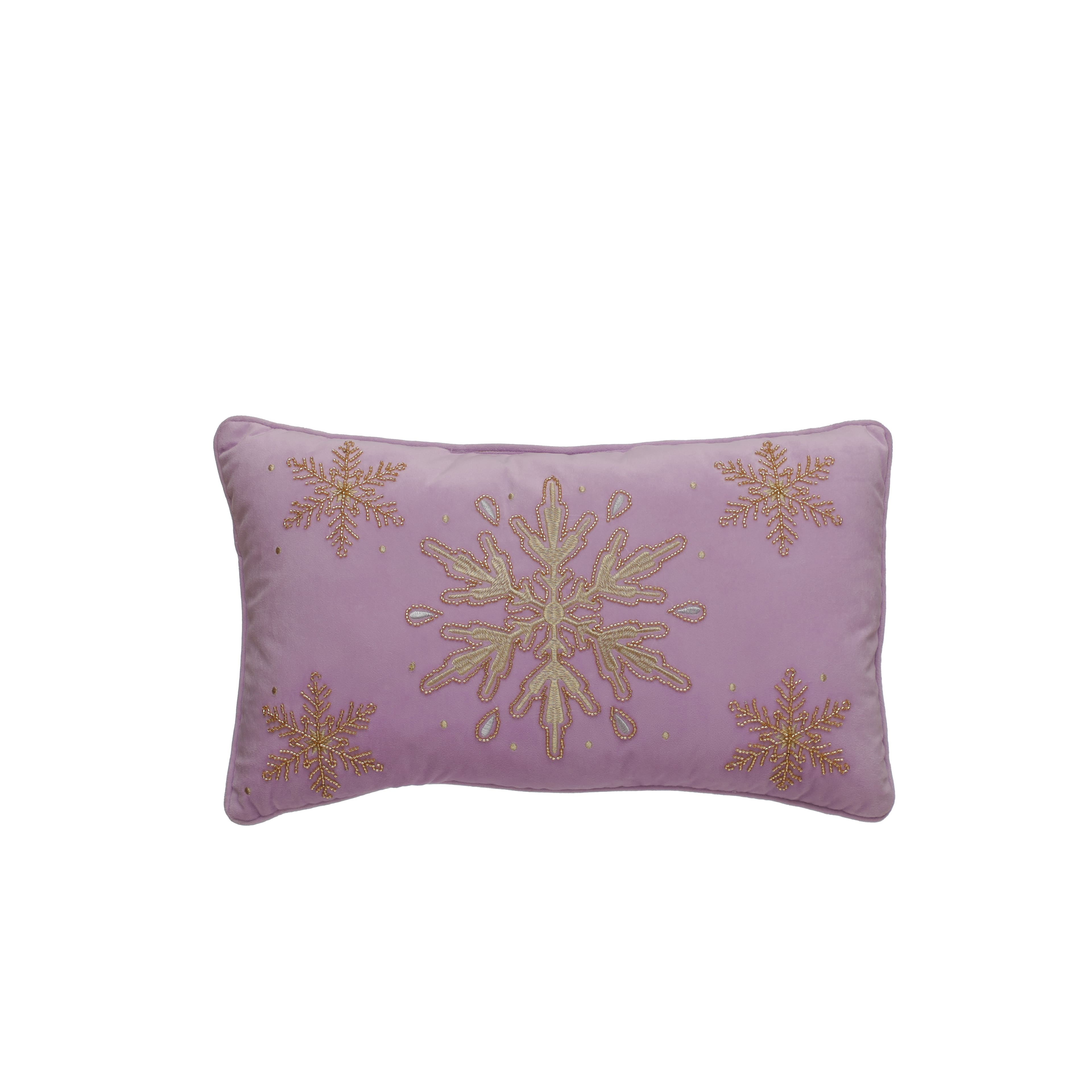 20&#x22; x 12&#x22; Pink Velvet &#x26; Beaded Gold Snowflake Lumbar Throw Pillow by Ashland&#xAE;