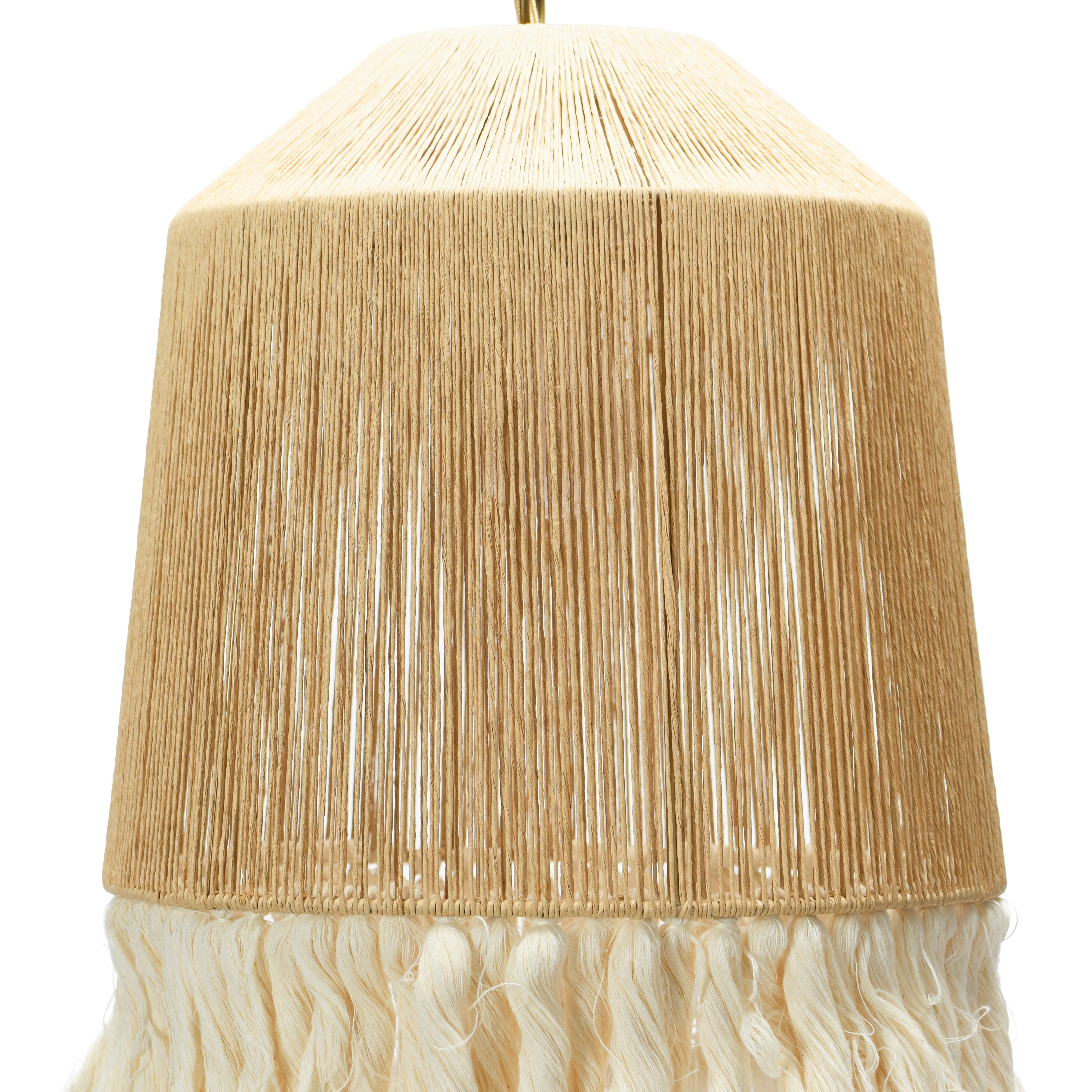 Hello Honey® 16" Coastal Pendant Lamp with Natural Paper Rope Shades, Fringe Detail and Iron Base