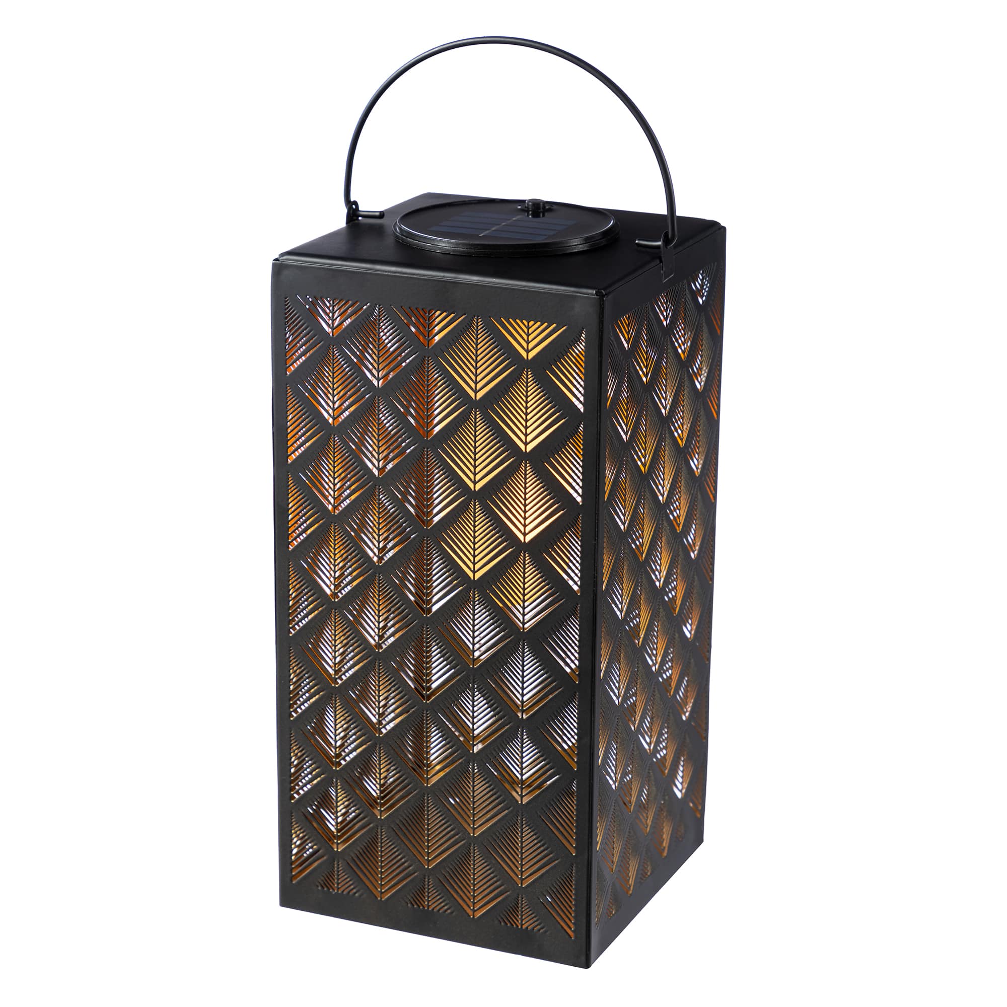Glitzhome® 11" LED Black Square Textured Glass Solar Powered Hanging Lantern