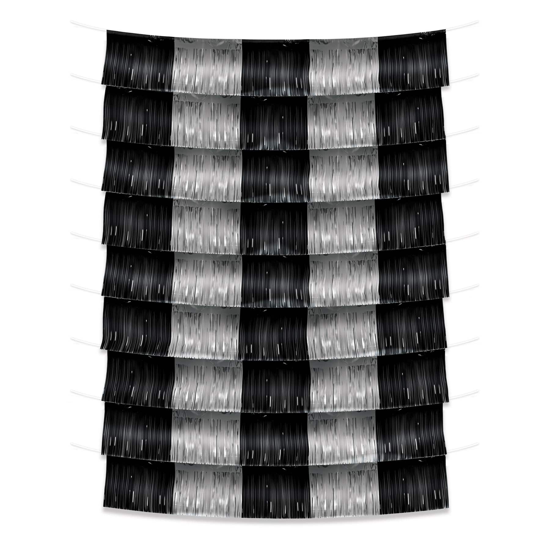 Beistle Black and Silver Metallic Fringe Garland Backdrop