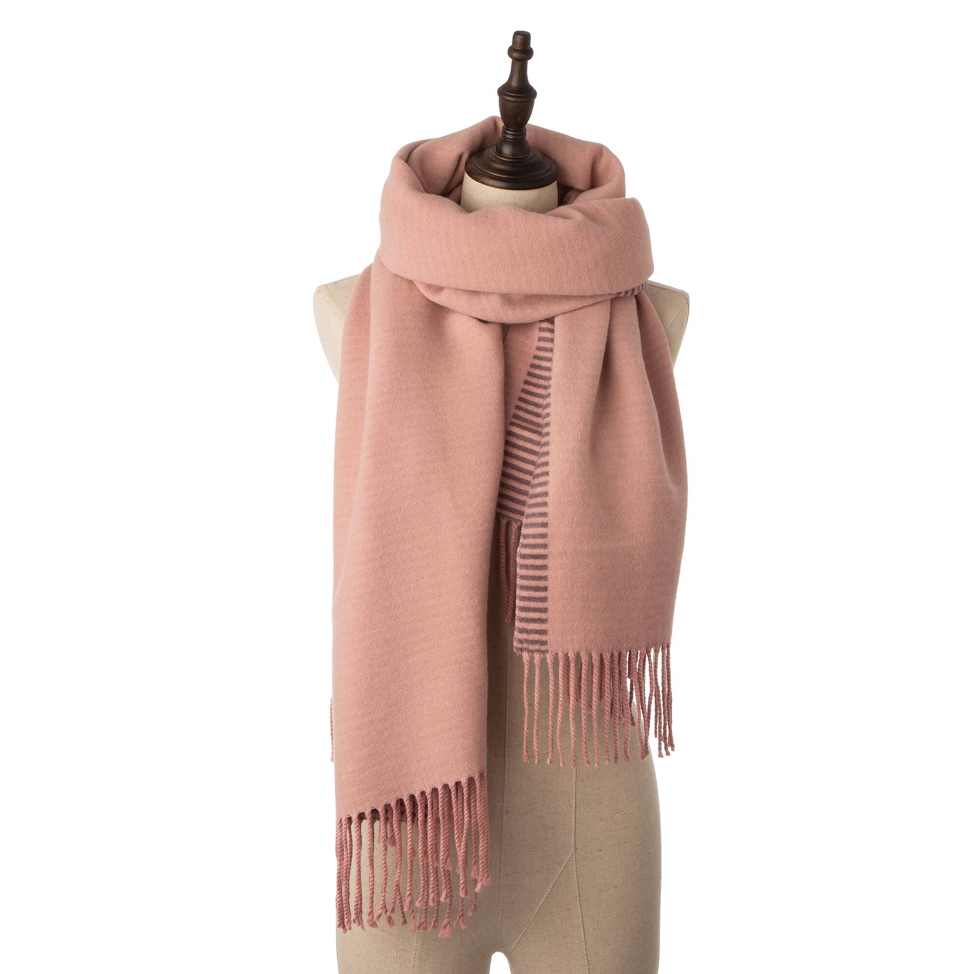 Glitzhome&#xAE; 73&#x22; Pink &#x26; Brown Striped Reversible Scarf with Tassels