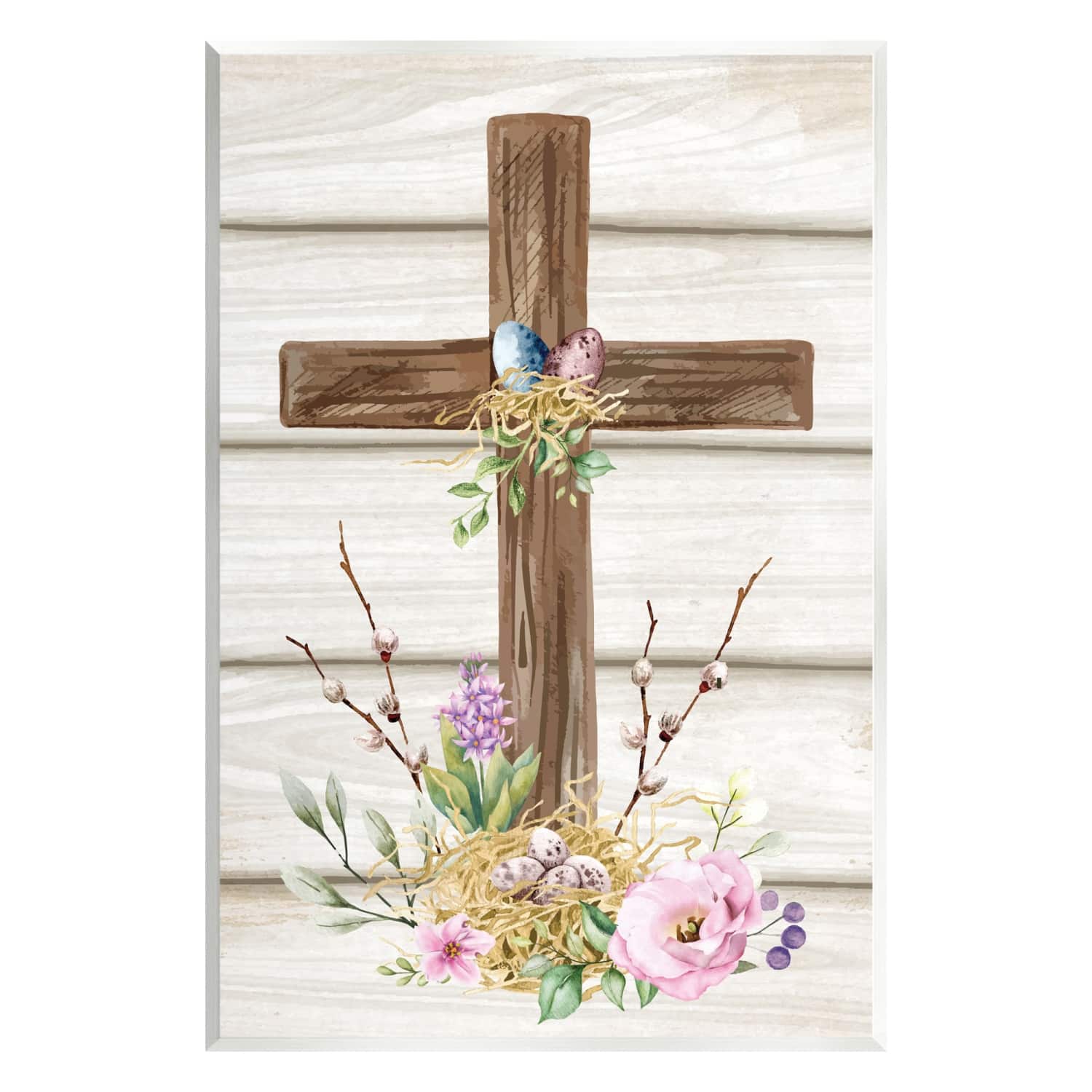 Stupell Industries Spiritual Easter Cross Spring Blossoms Wall Plaque Art