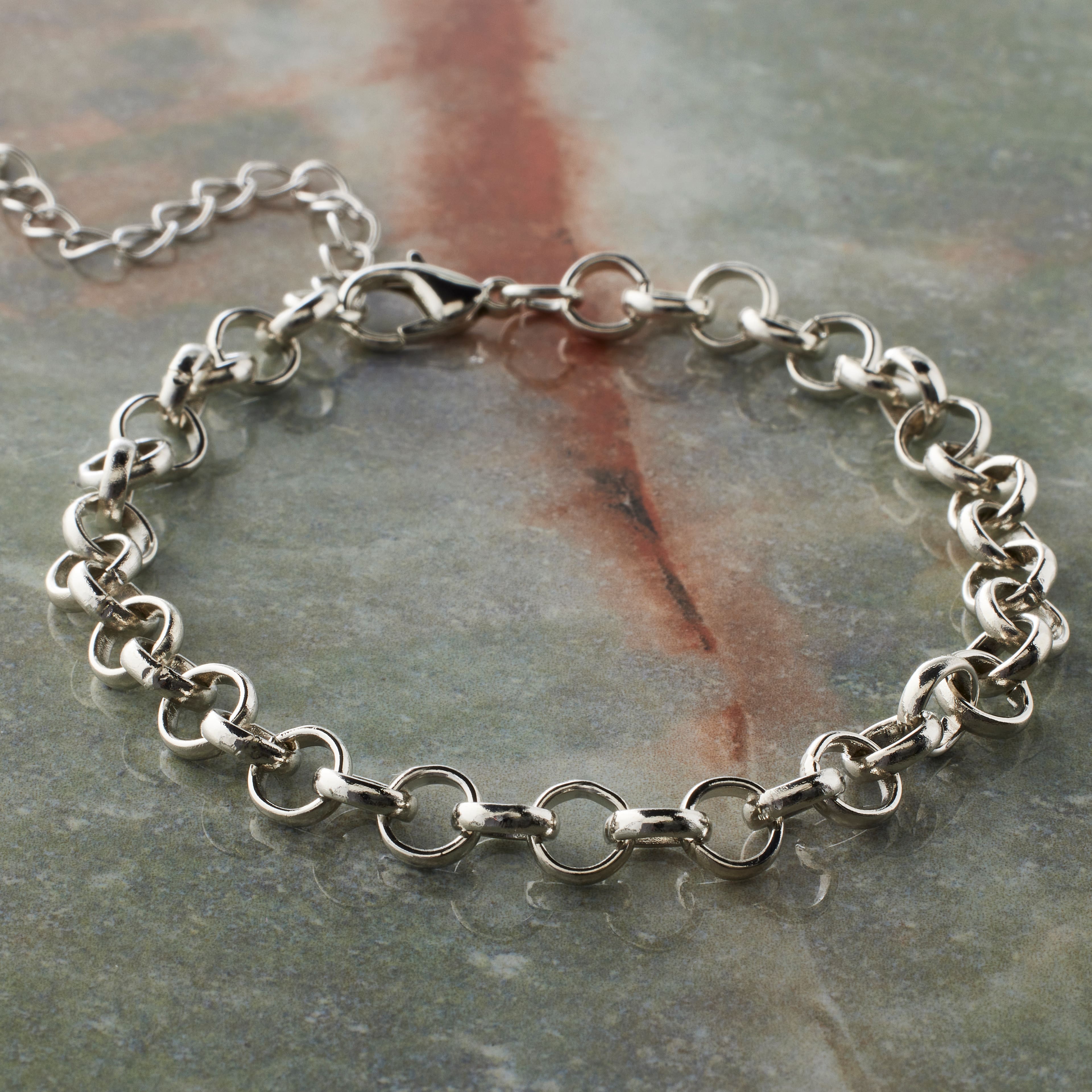 7.5&#x22; Rhodium Rolo Charm Bracelet by Bead Landing&#x2122;