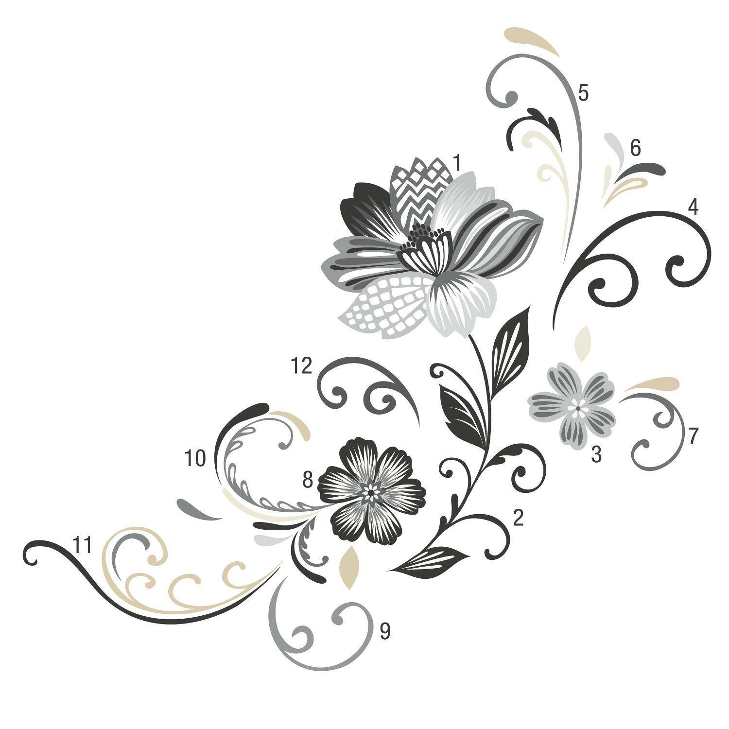 RoomMates Black & White Flower Scroll Peel & Stick Wall Decals