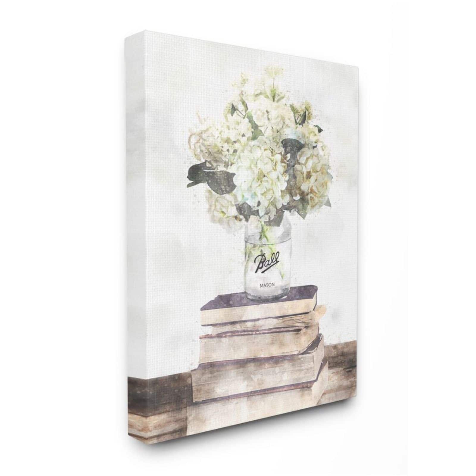 Stupell Industries White Hydrangeas on Books Canvas Wall Art