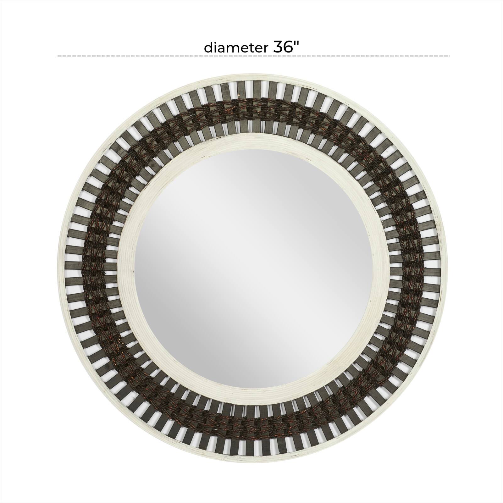 36&#x22; Brown Wood Contemporary Round Wall Mirror