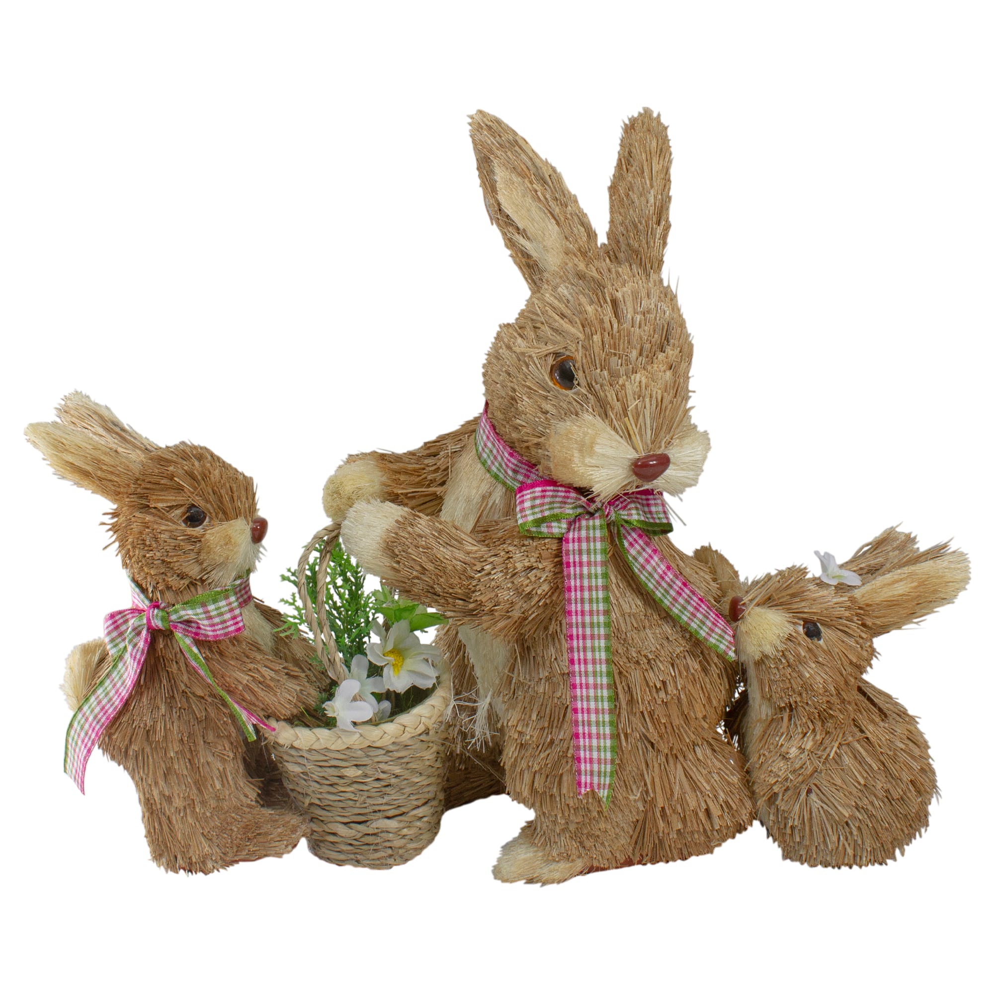 12.5" Sisal Mommy & Baby Bunnies Easter Figure