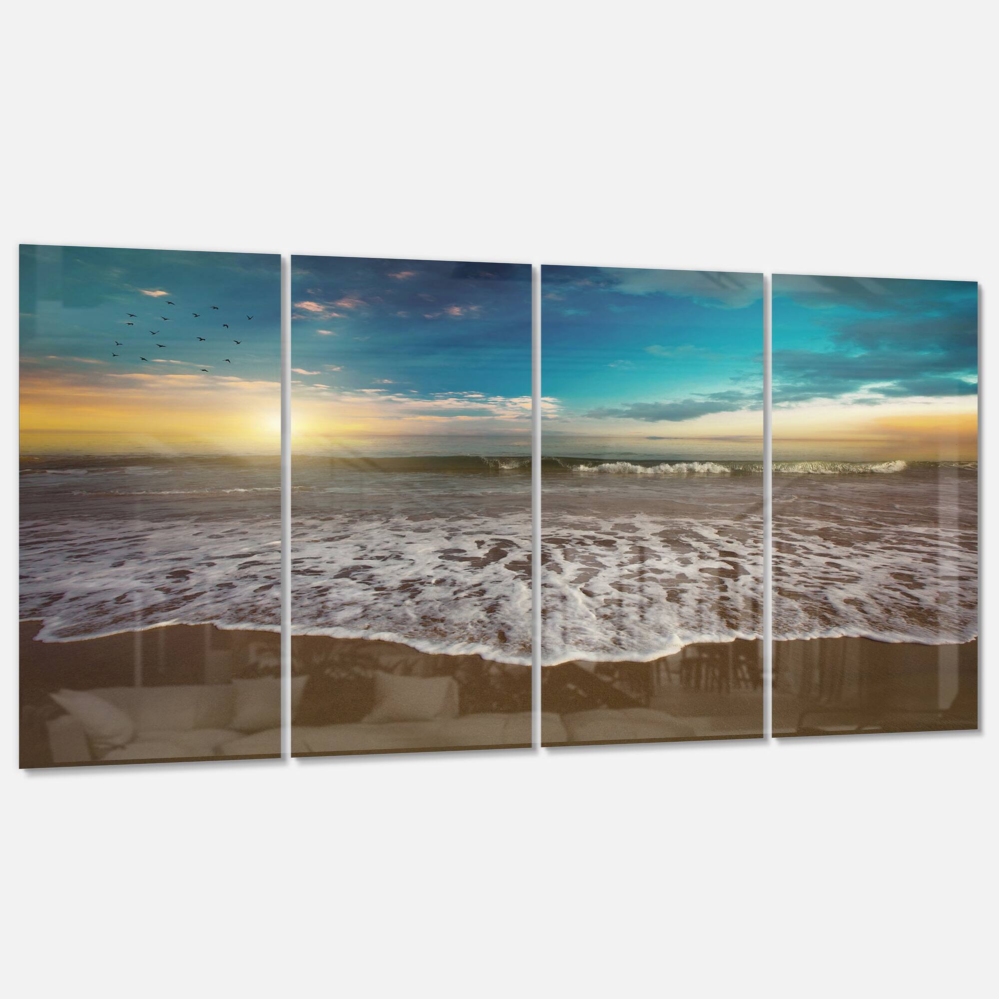 Designart - Ocean Waves at Sunrise - Sea & Shore Photography on Wrapped Canvas set