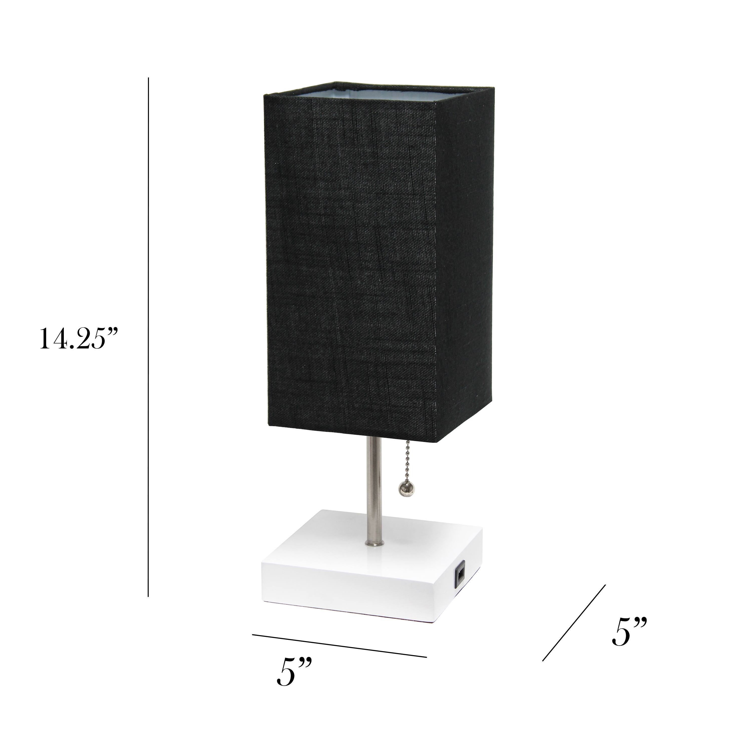 Simple Designs 14.5&#x22; Rectangle Shade White Base Lamp with USB Charging Port