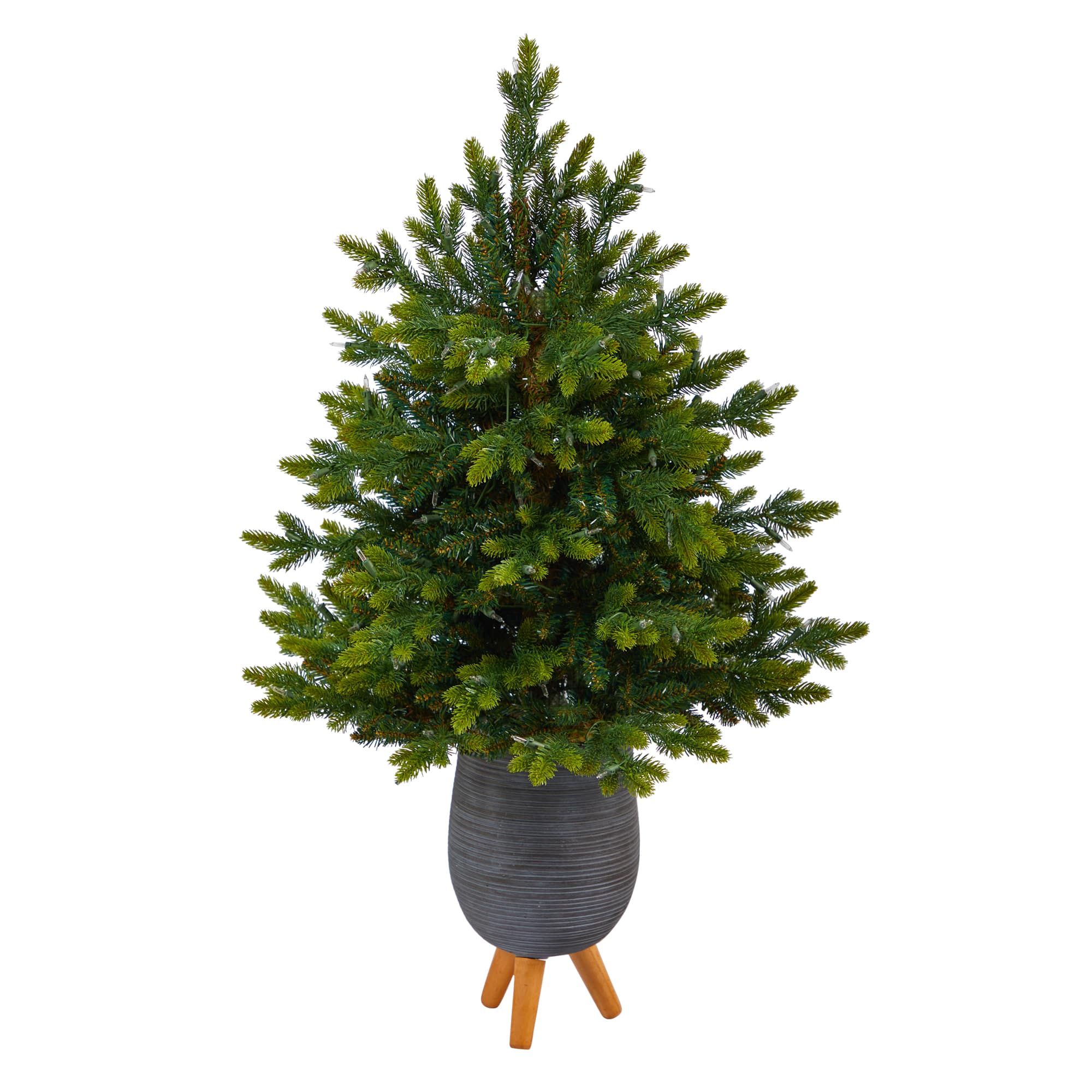 3.5ft. Pre-Lit North Carolina Fir Artificial Christmas Tree in Gray Planter with Stand, Clear Lights