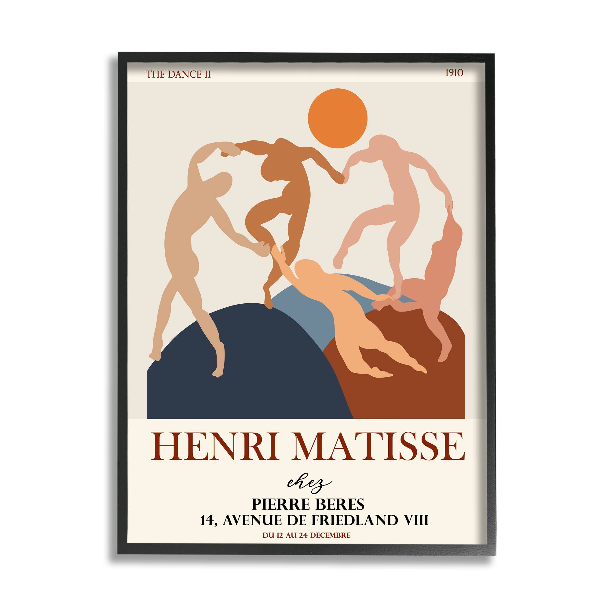 Stupell Industries Matisse Dancing Circle Terracotta Abstract Layered Shapes in Black Frame Wall Art