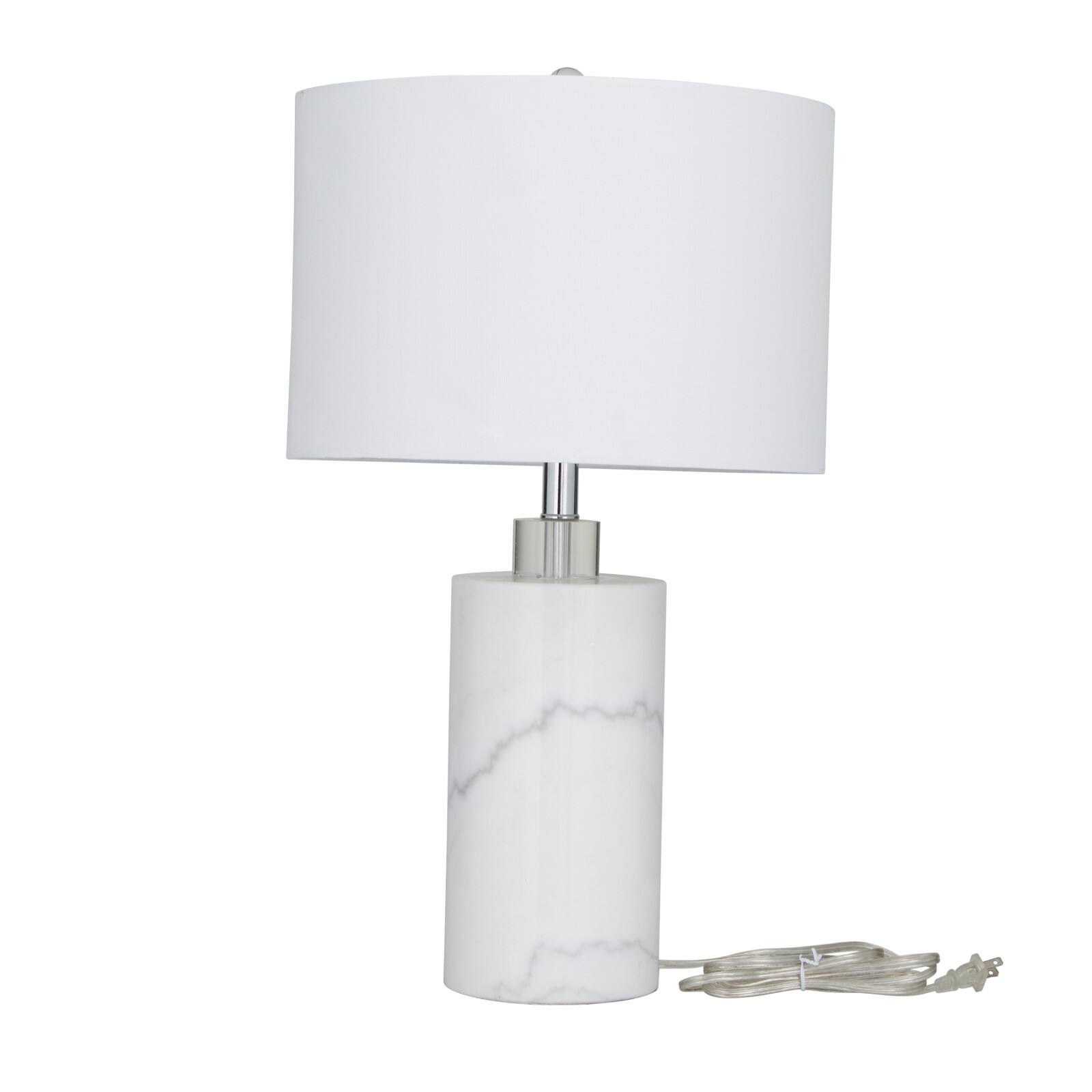 White Marble Thick Stand Table Lamp with Drum Shade 15" x 15" x 26"