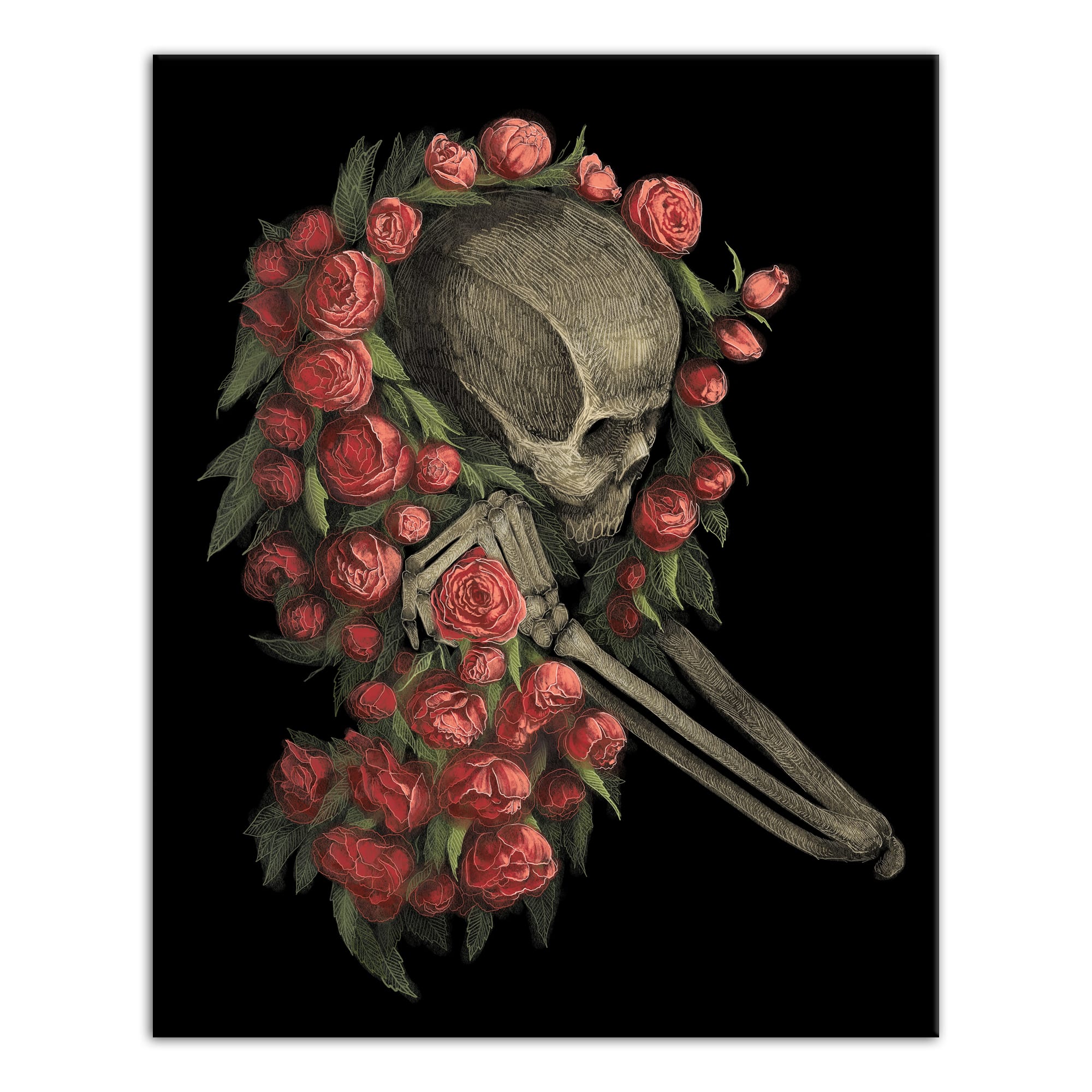 Skeleton Wrapped in Roses Canvas Wall Art