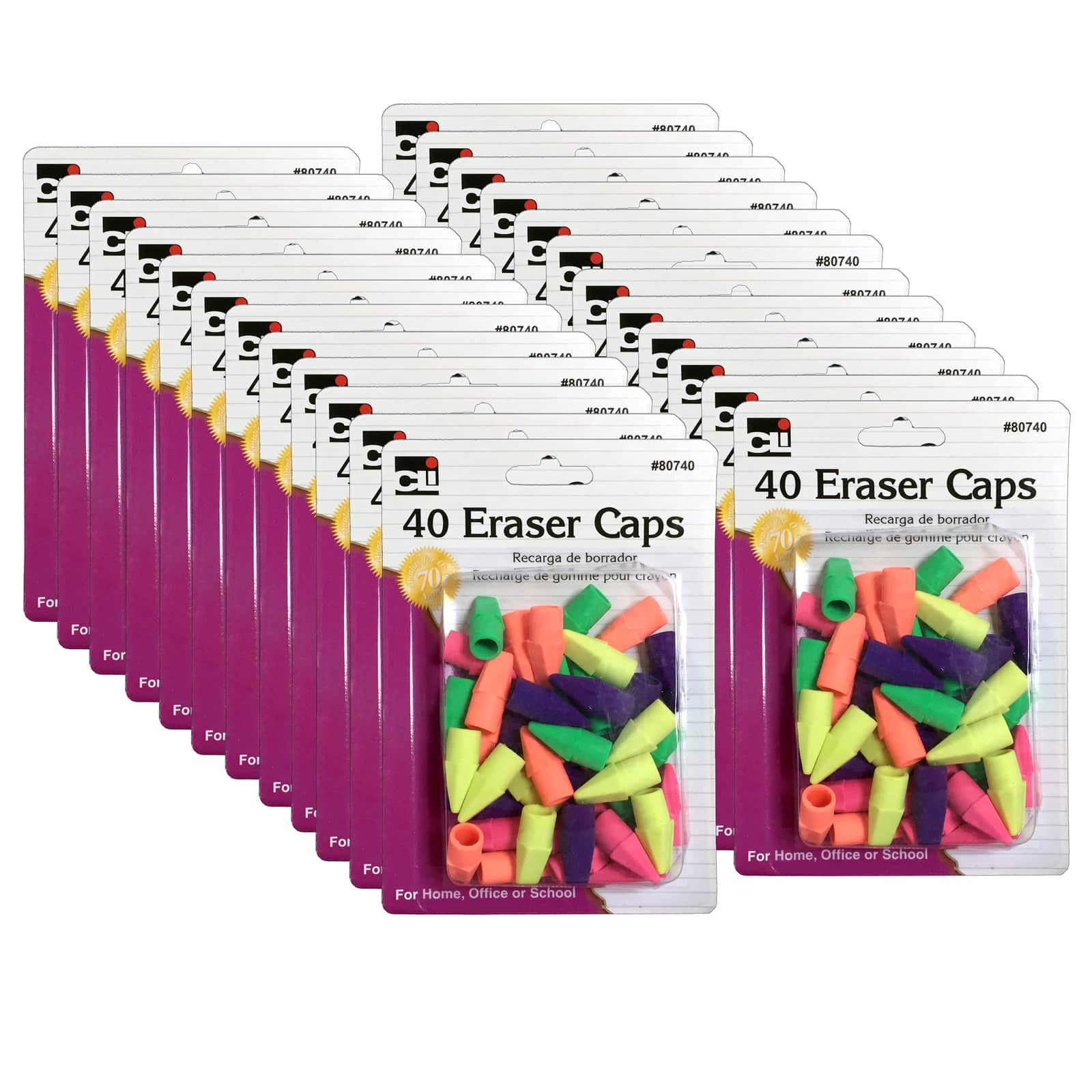 Charles Leonard Pencil Eraser Caps Assorted Colors 5-Pack 80955 