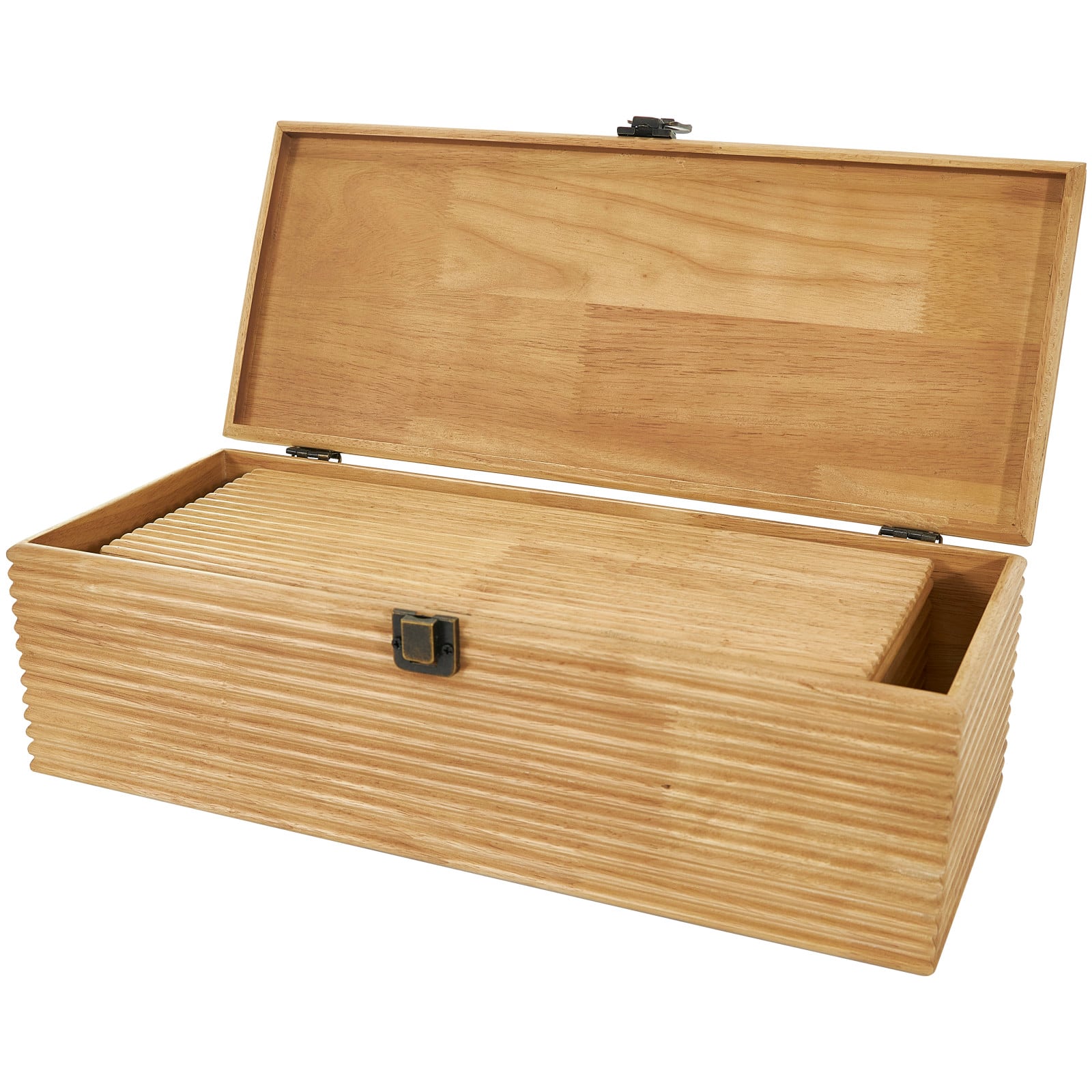 Light Brown Wood Carved Linear Box Set