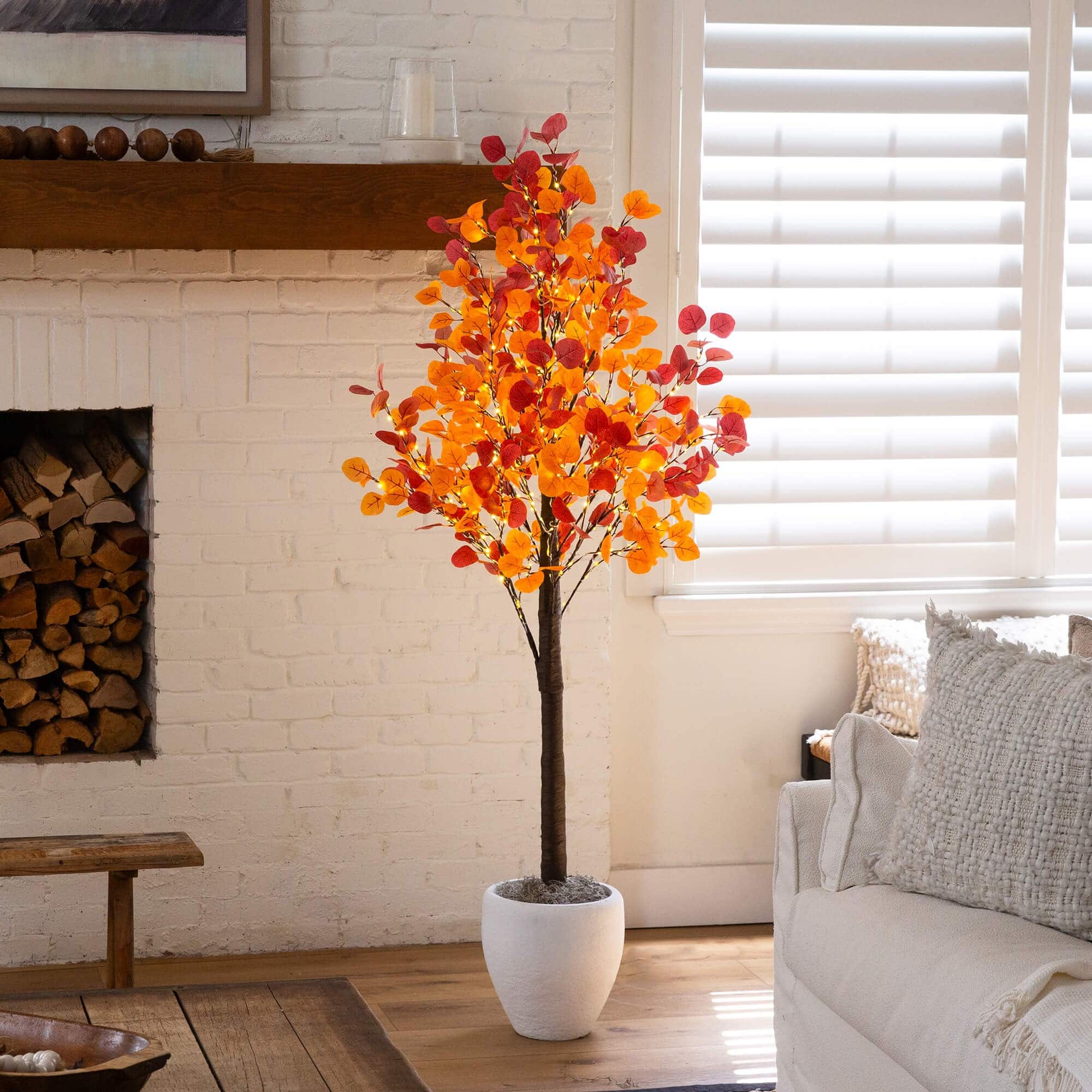 6ft. Pre-Lit Bright Autumn Eucalyptus Artificial Fall Tree with 420 Warm White LED Lights