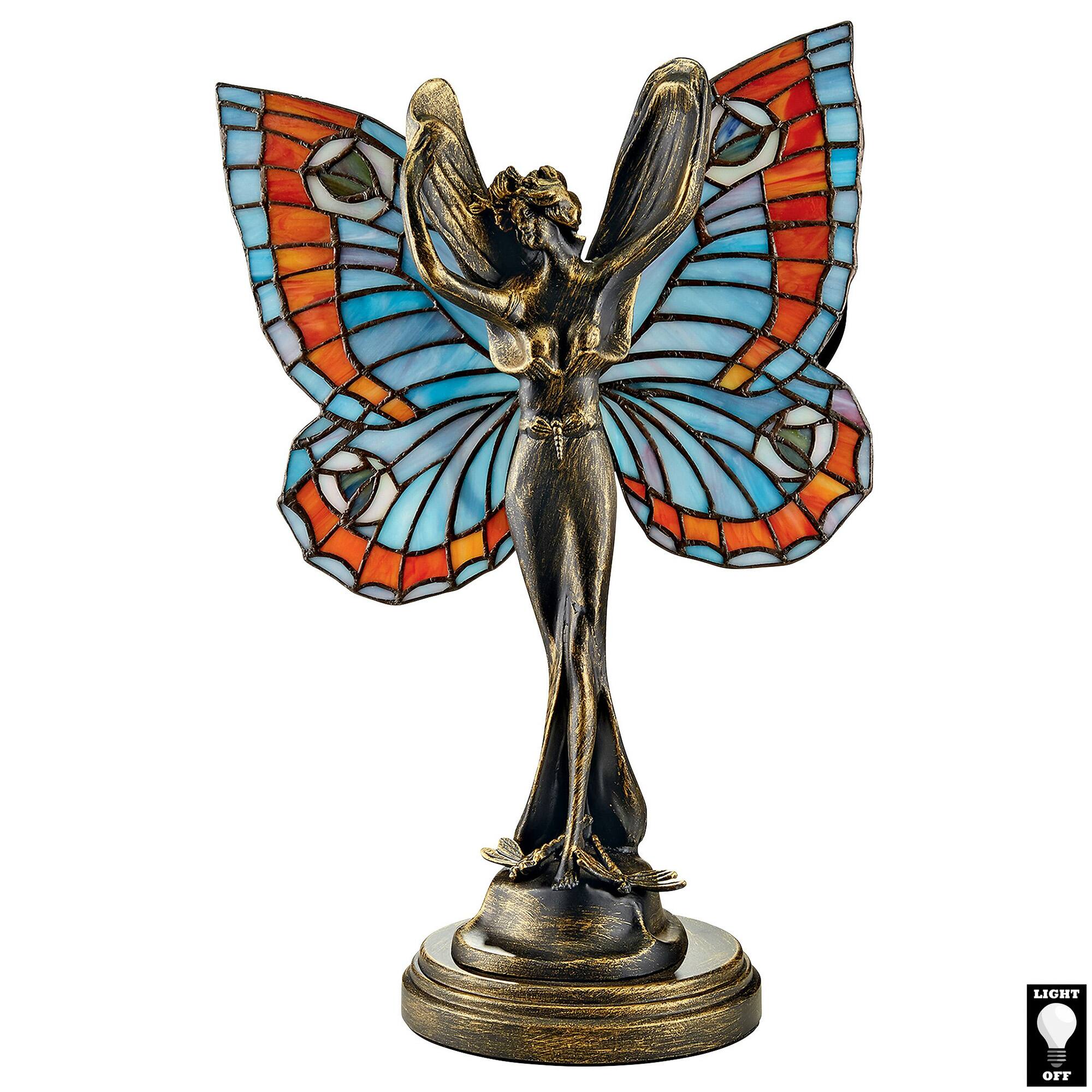 Butterfly Fairy Tiffany-Style Stained Glass Illuminated Sculpture