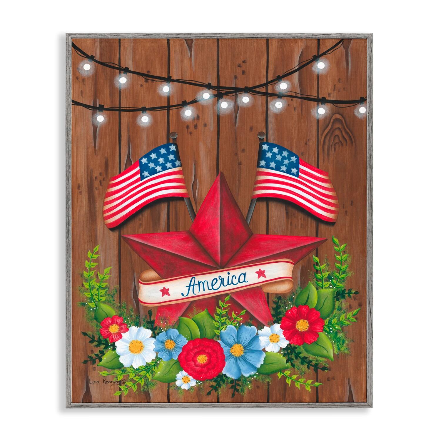 Stupell Industries Americana Country Garland Framed Giclee Art