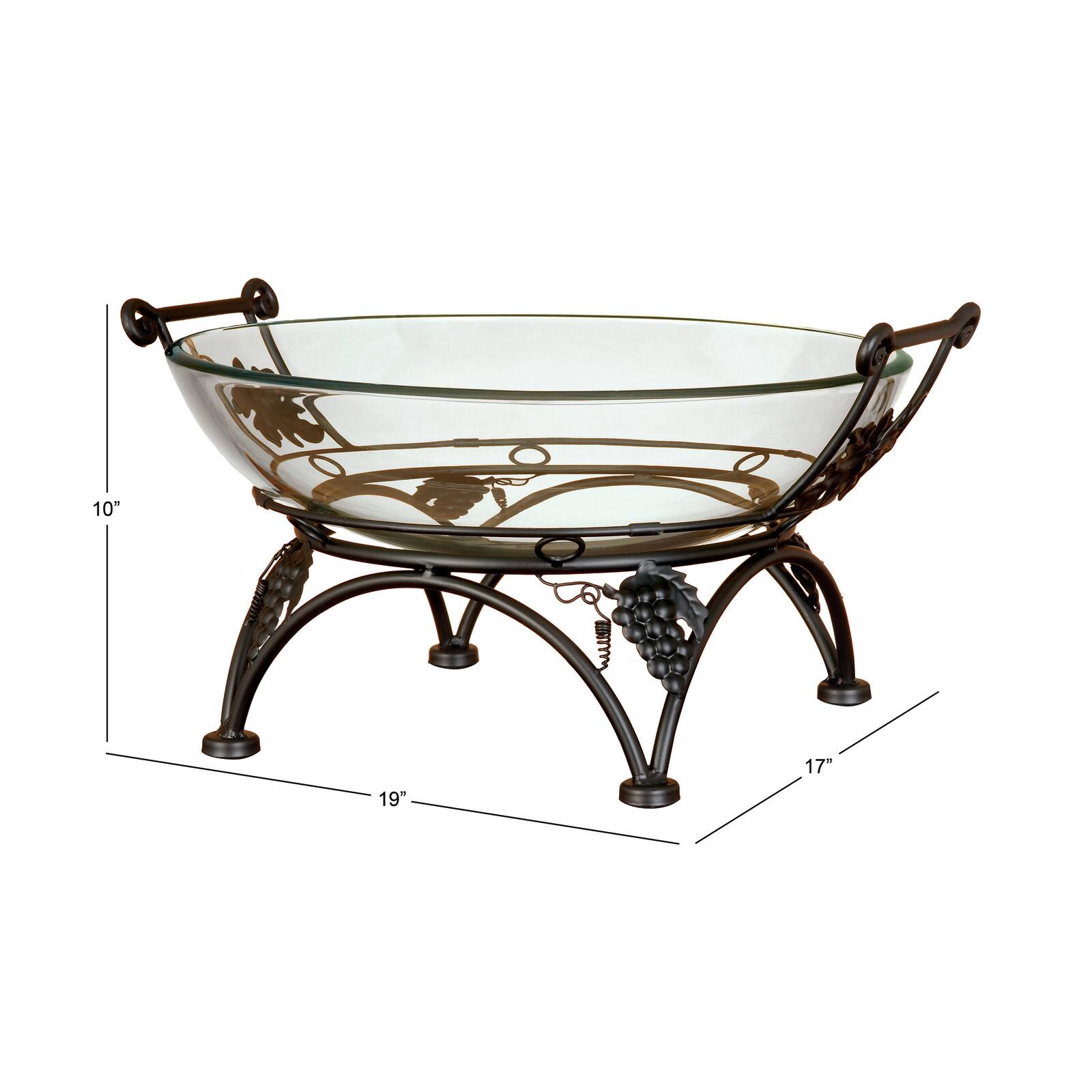 19&#x22; Clear Tempered Glass Kitchen Serving Bowl with Copper Metal Grapes Base