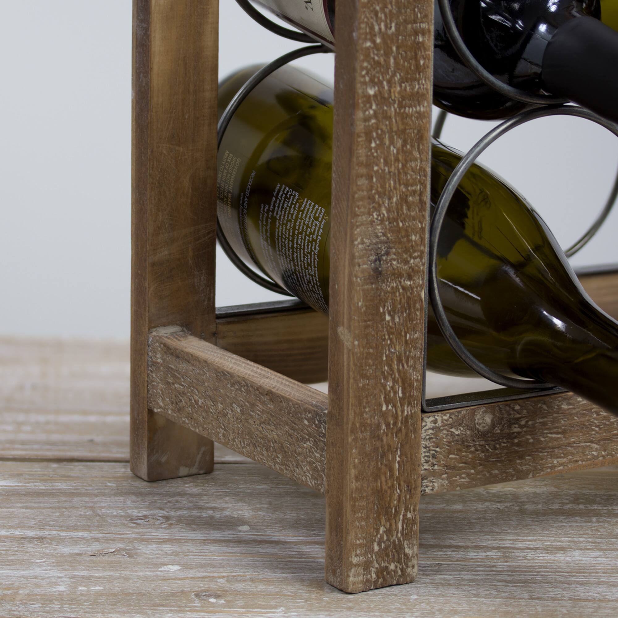 23&#x22; Rustic Wood &#x26; Metal Wine Rack