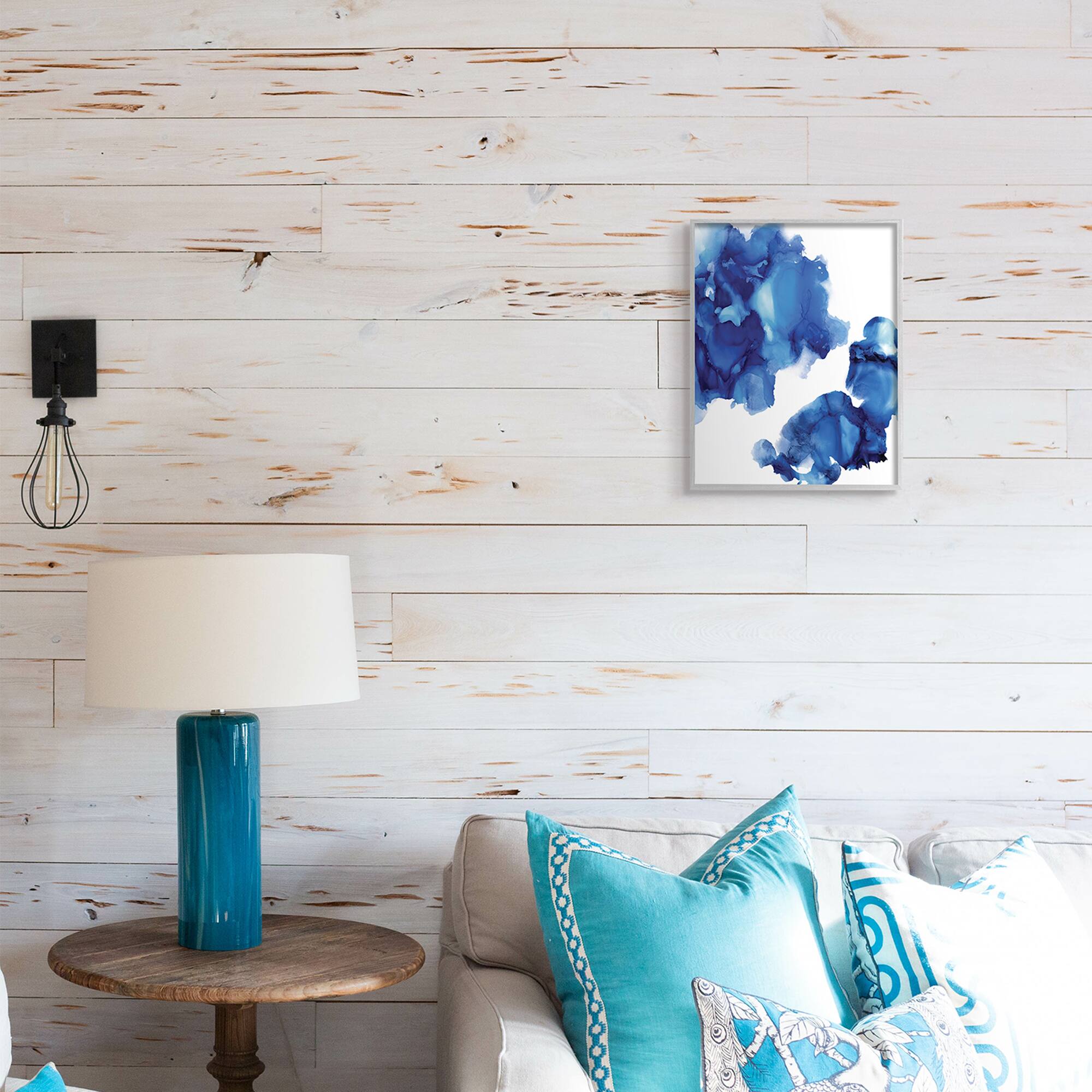 Stupell Industries Blue Ink Blot Abstraction Over White in Gray Frame Wall Art