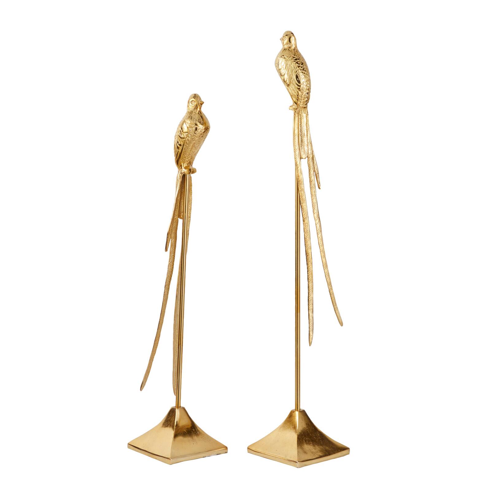 Set of 2 Gold Aluminum Eclectic Bird Sculpture, 33&#x22;, 28&#x22;