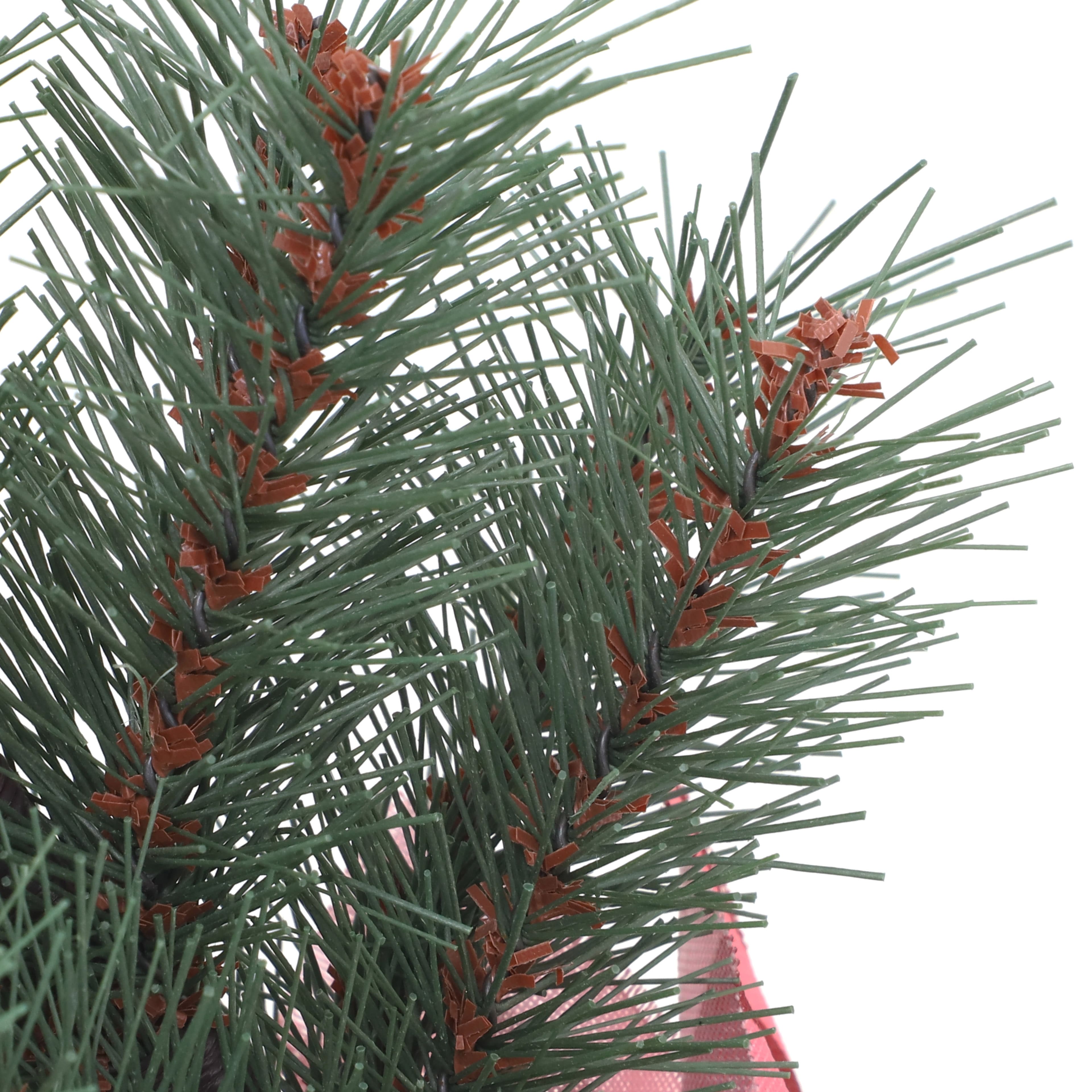 12" Green Pine Accent Tree in Red & Pink Striped Fabric Base by Ashland®