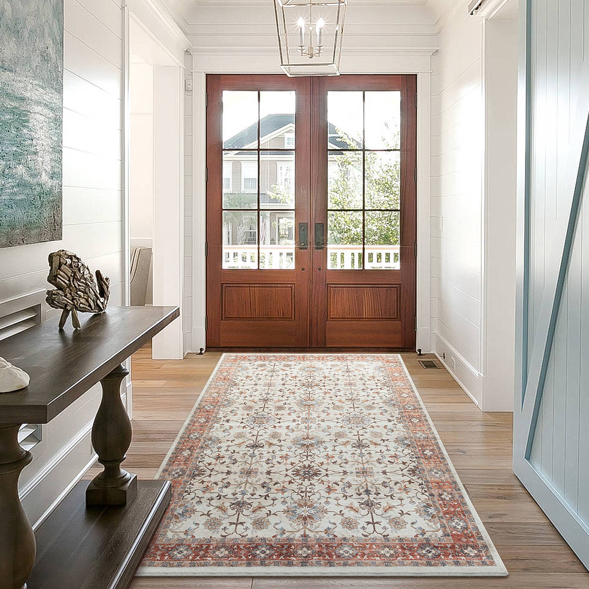 Glitzhome® Ivory & Red Oriental Area Rug