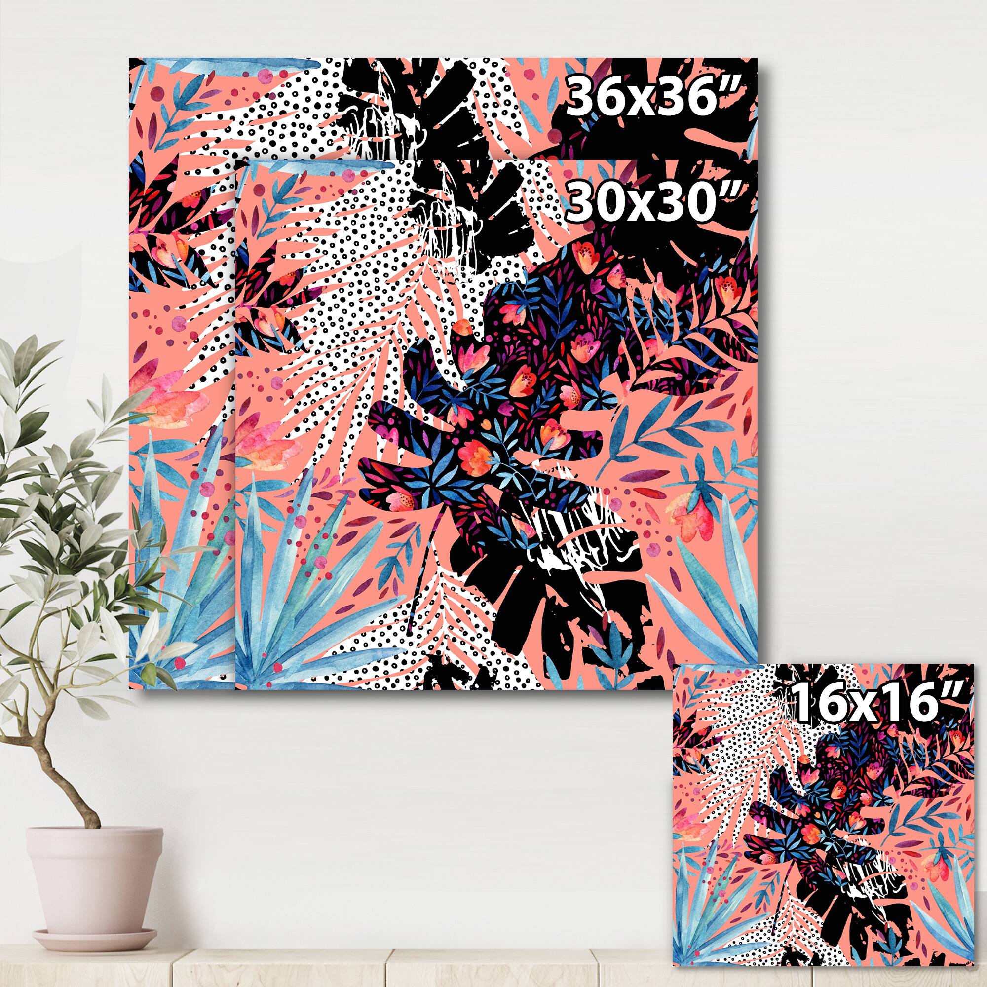 Designart - Tropical Floral Patchwork II - Tropical Canvas Wall Art Print