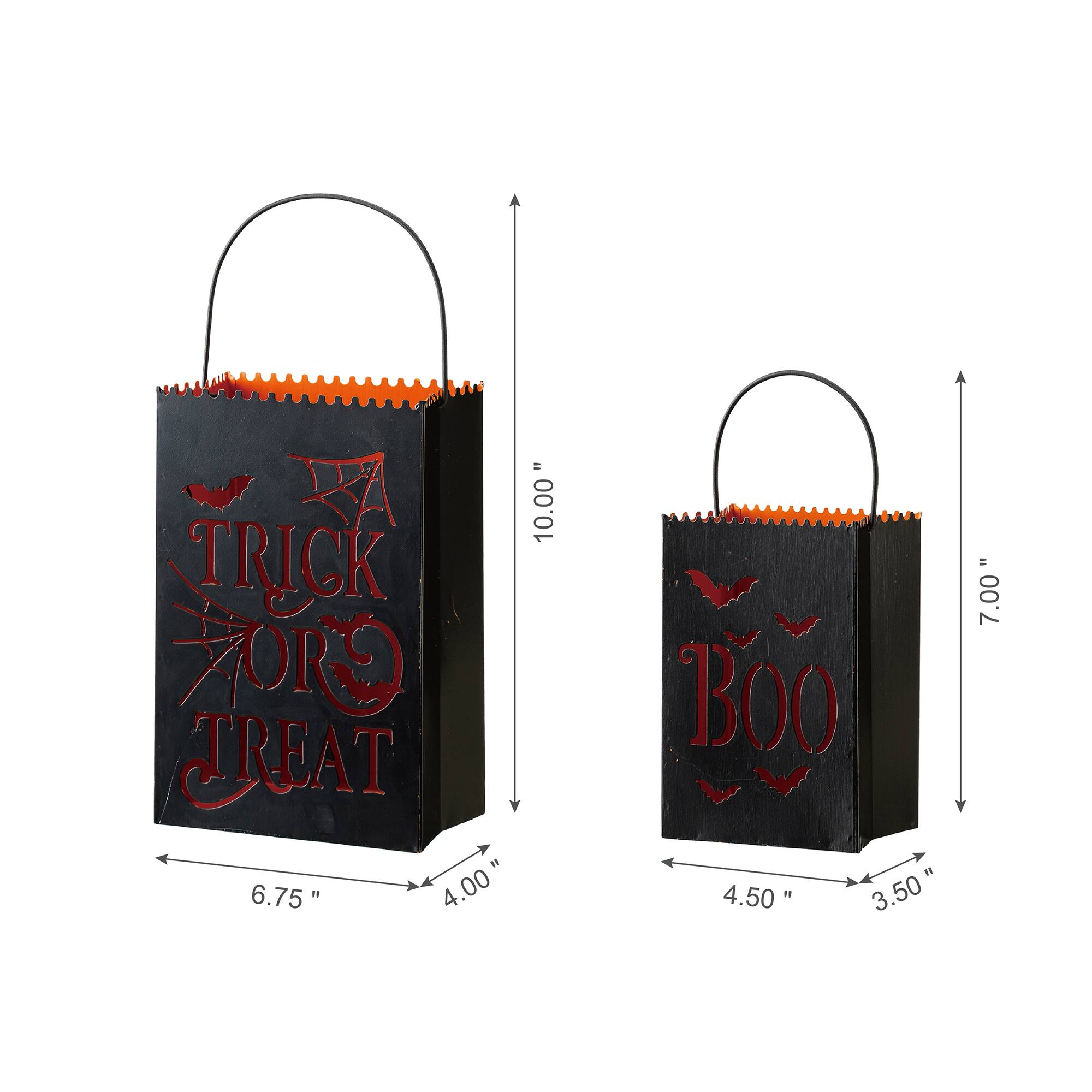Glitzhome® Halloween Trick or Treat Metal Bucket Set