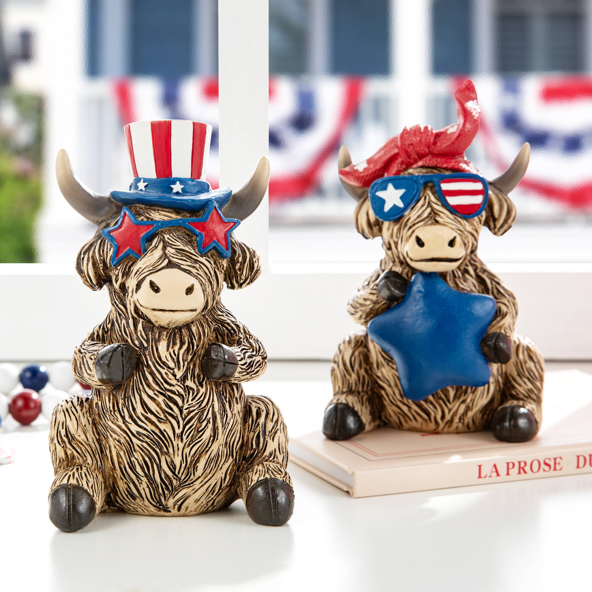 Glitzhome® Patriotic Americana Highland Cow Table Décor
