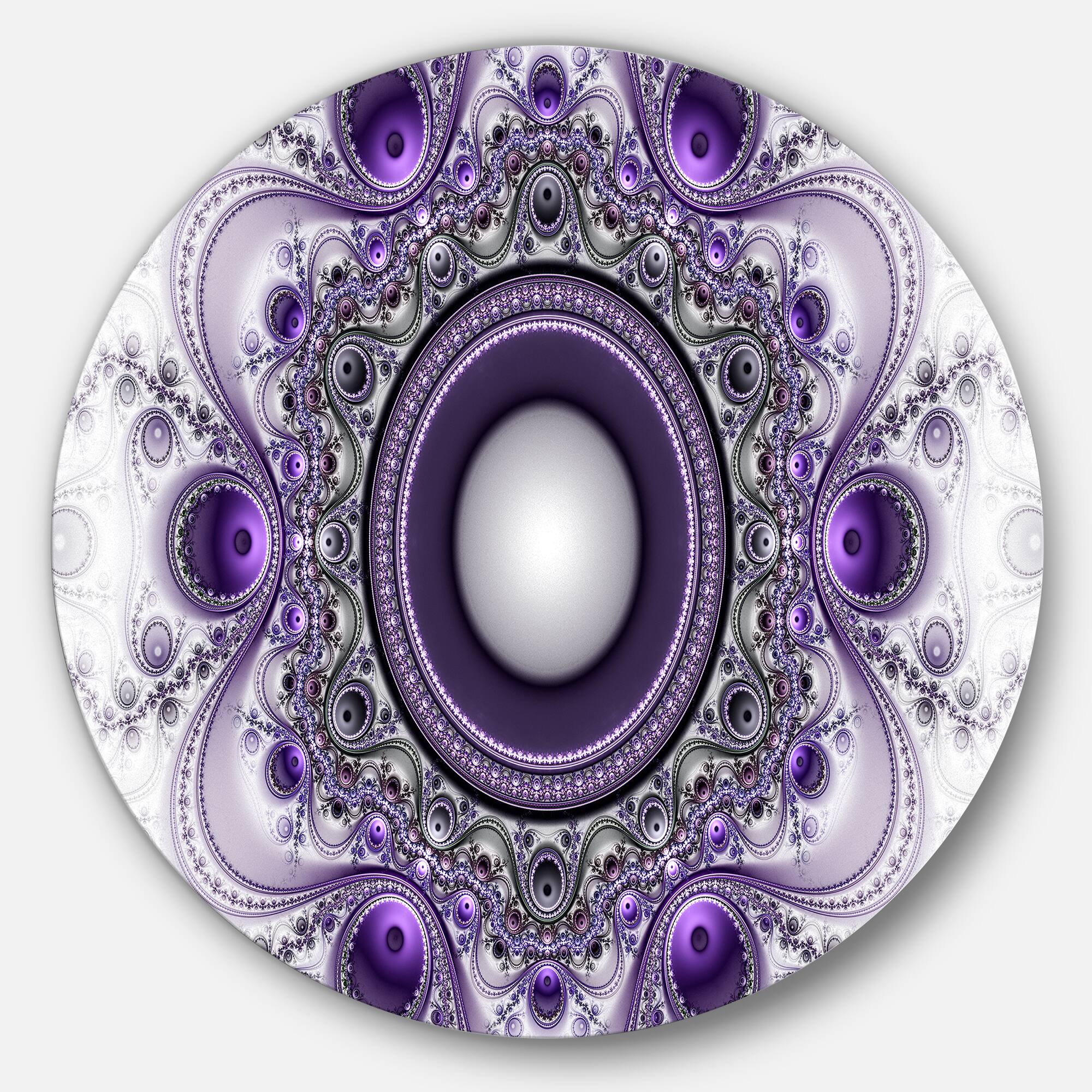 Designart - Purple Fractal Pattern with Circles&#x27; Abstract Round Circle Metal Wall Art
