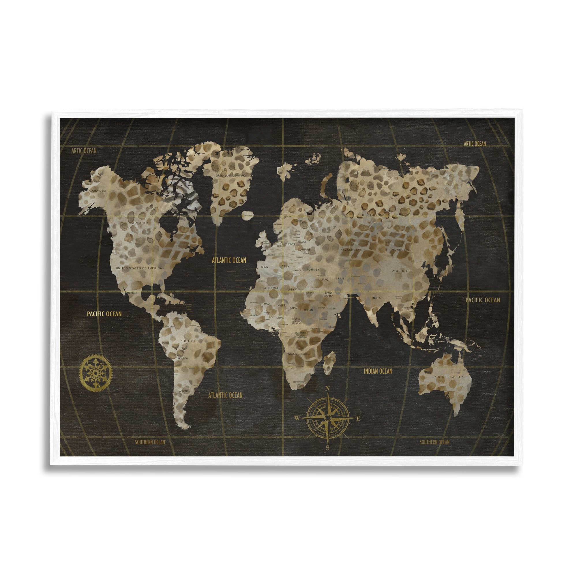 Stupell Industries Giraffe Animal Pattern Atlas Map Compass Framed Giclee Art