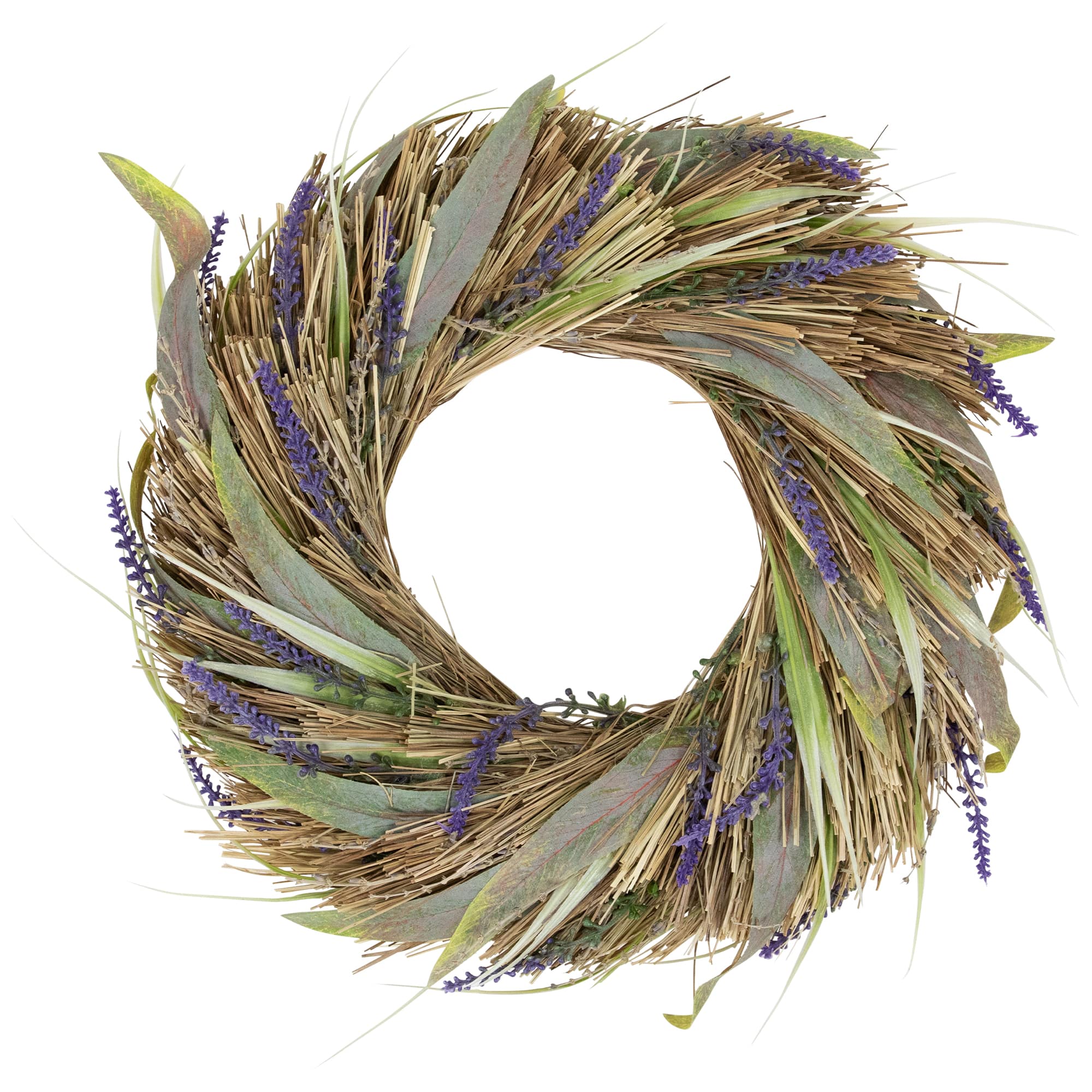 14" Artificial Grass and Lavender Spring Wreath