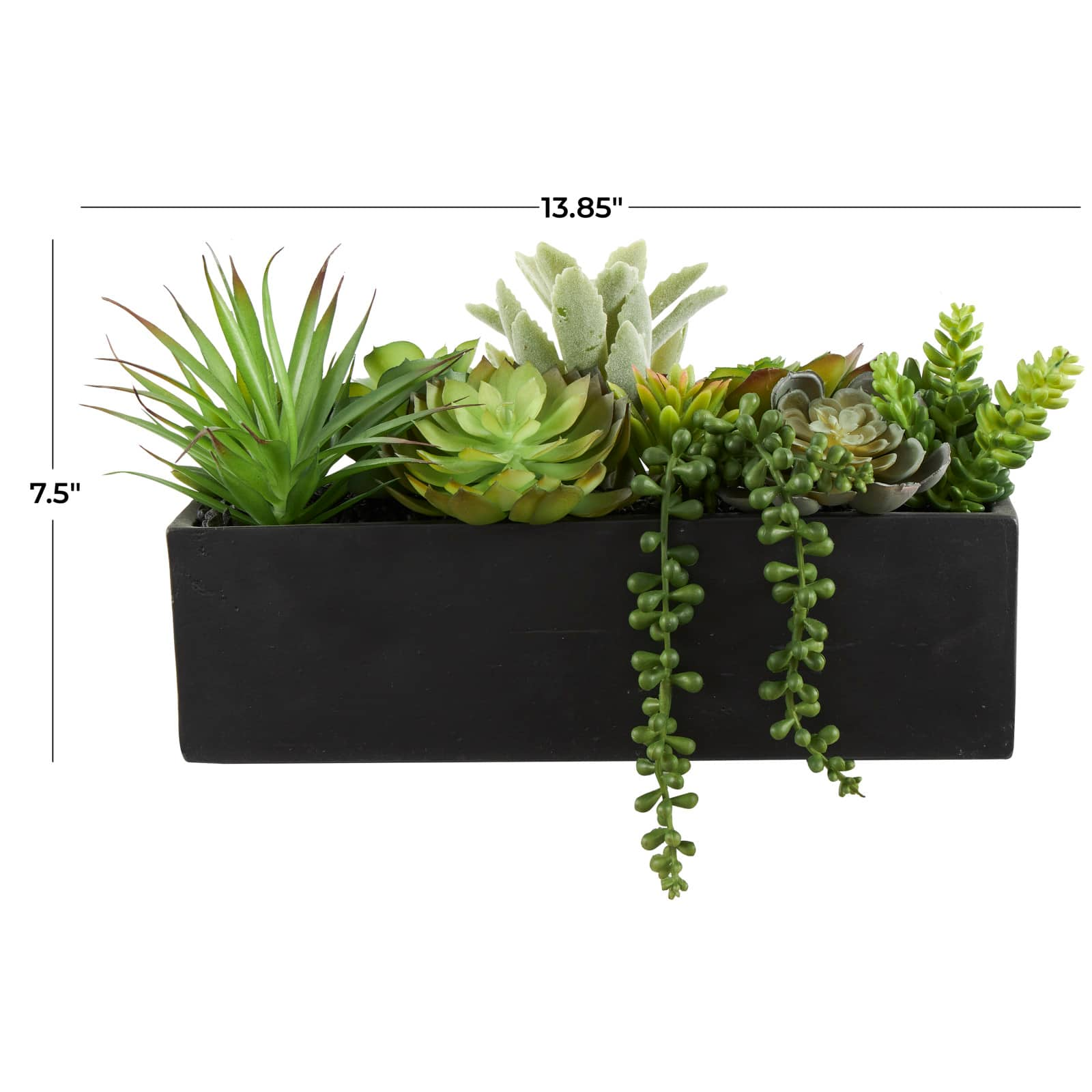 14&#x22; Green Faux Succulent in Black Rectangular Container